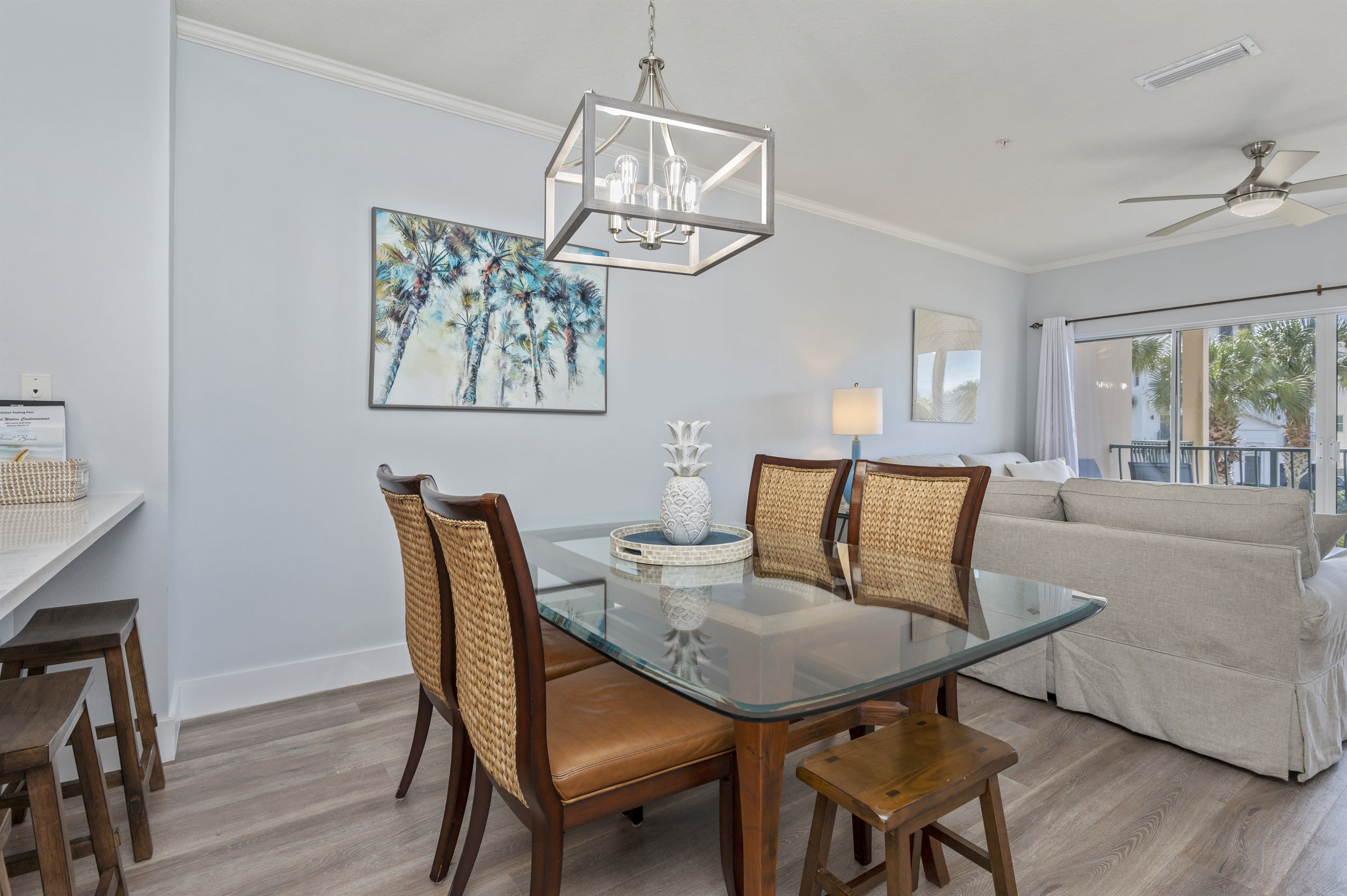 Dinning table seats 6 plus additional seating at the bar.