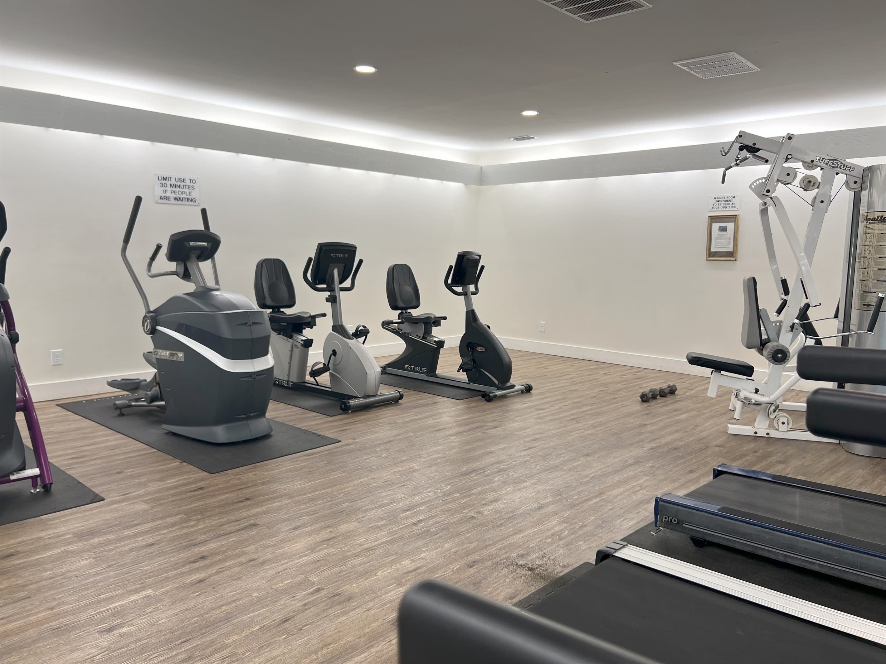 Summer House fitness - Cybex is the purple machine slightly off to the left