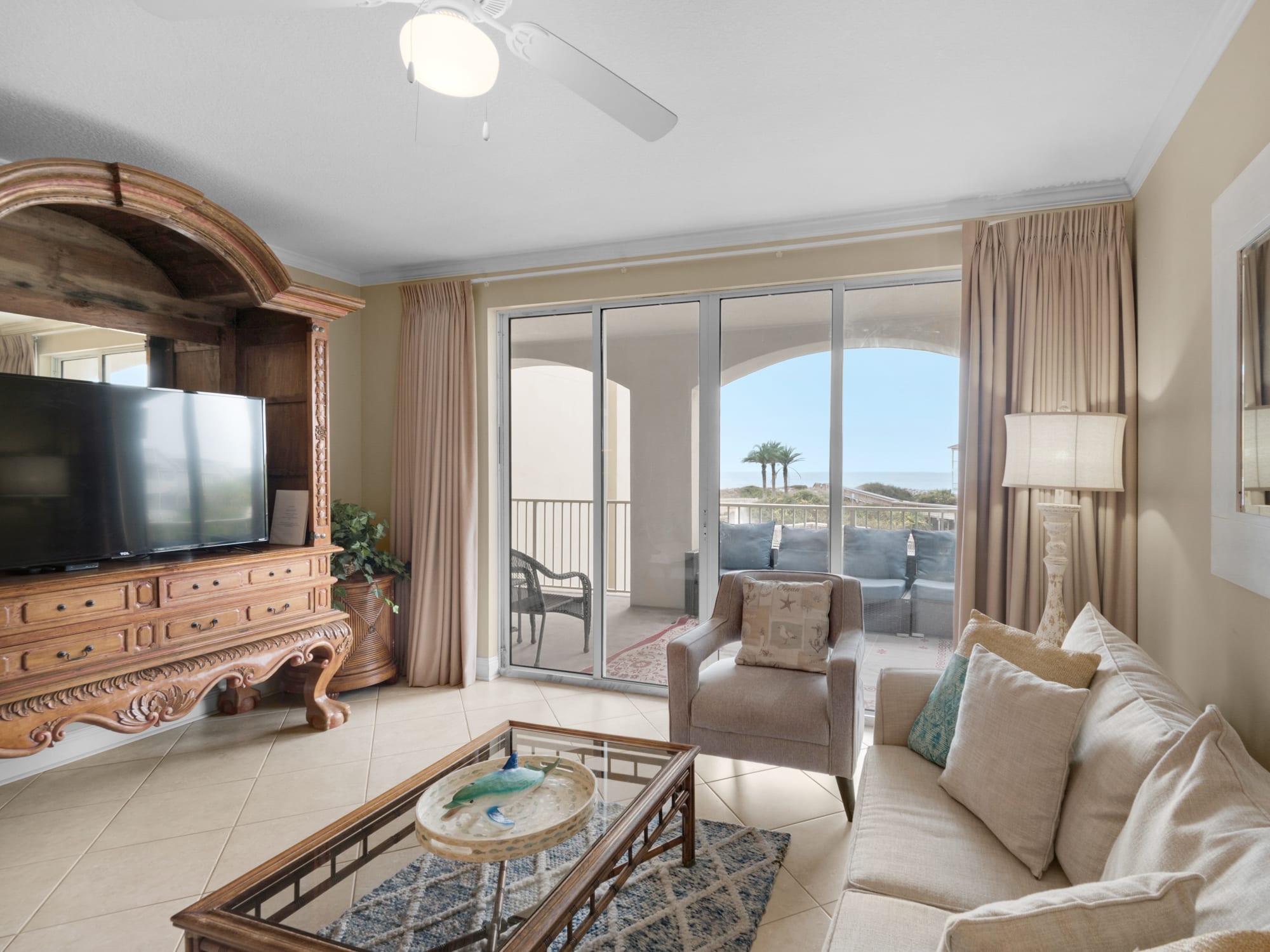 Living area with large screen TV