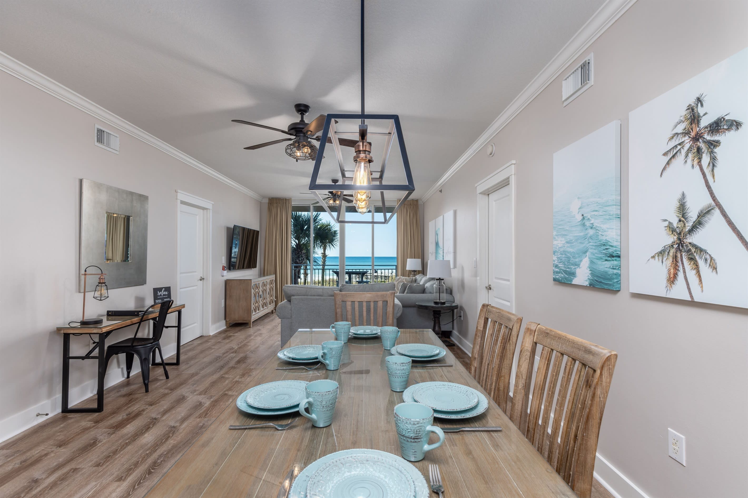 More ocean views from the dining area overlooking the living space. 