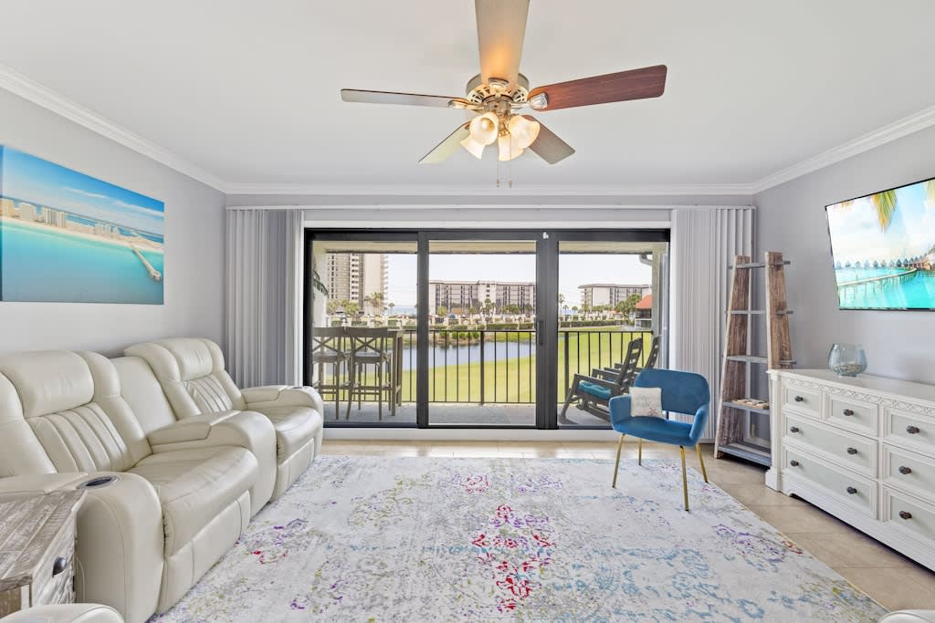 Living area with balcony view