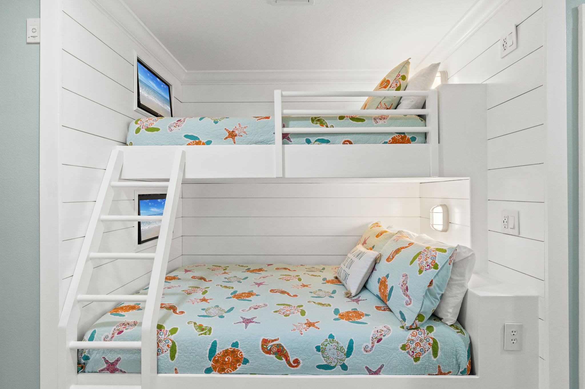 Custom bunk nook w/ Smart TV's sleep 3 with full and twin memory foam for kids 