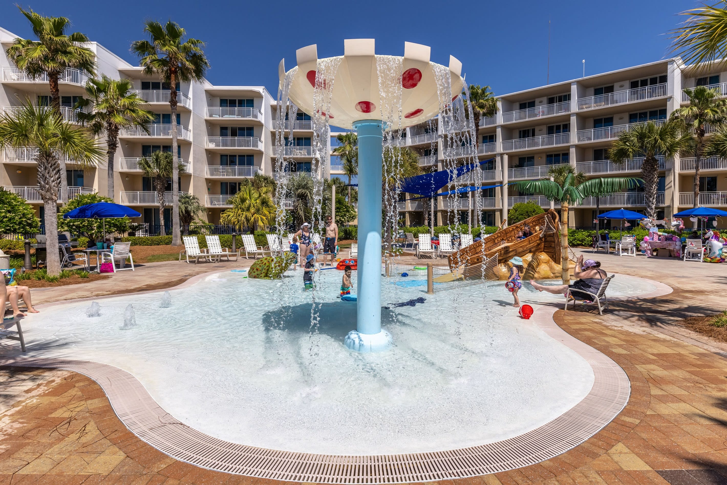 The splash pad is designed for babies to toddlers at only 1 1/2 feet of water. 