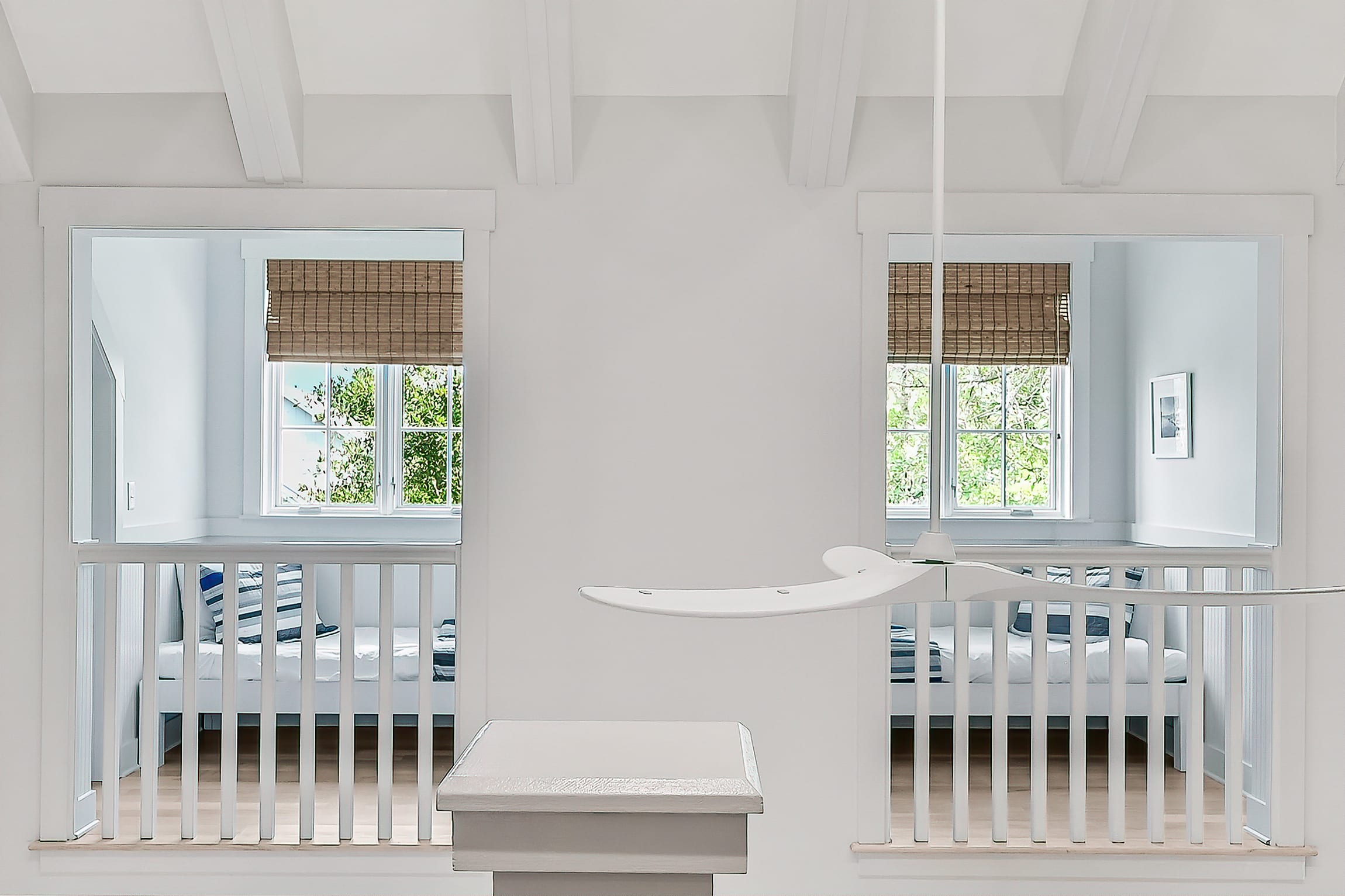 Two twin beds with a birds eye view