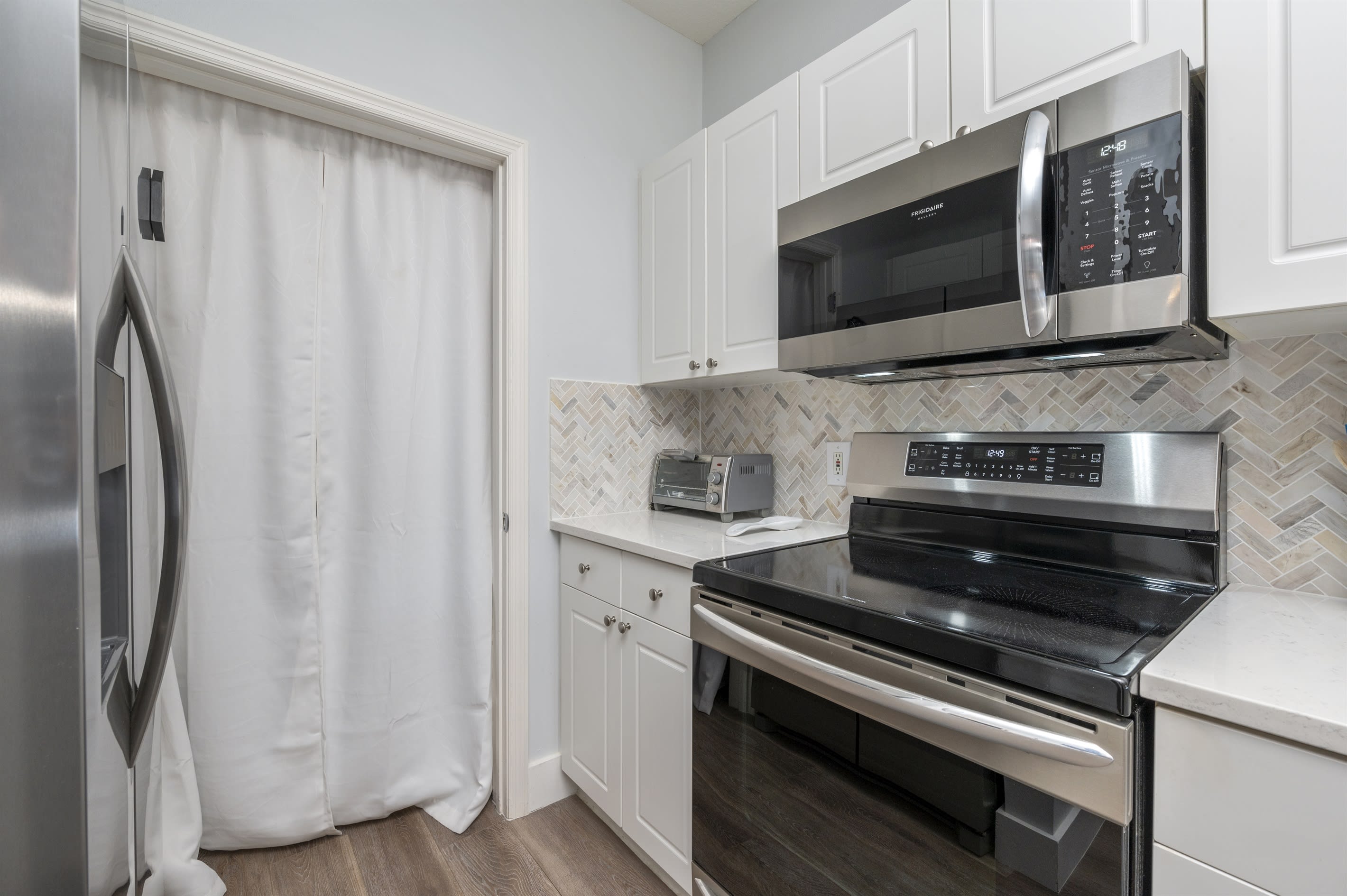 The kitchen is fully equipped for your cooking needs.