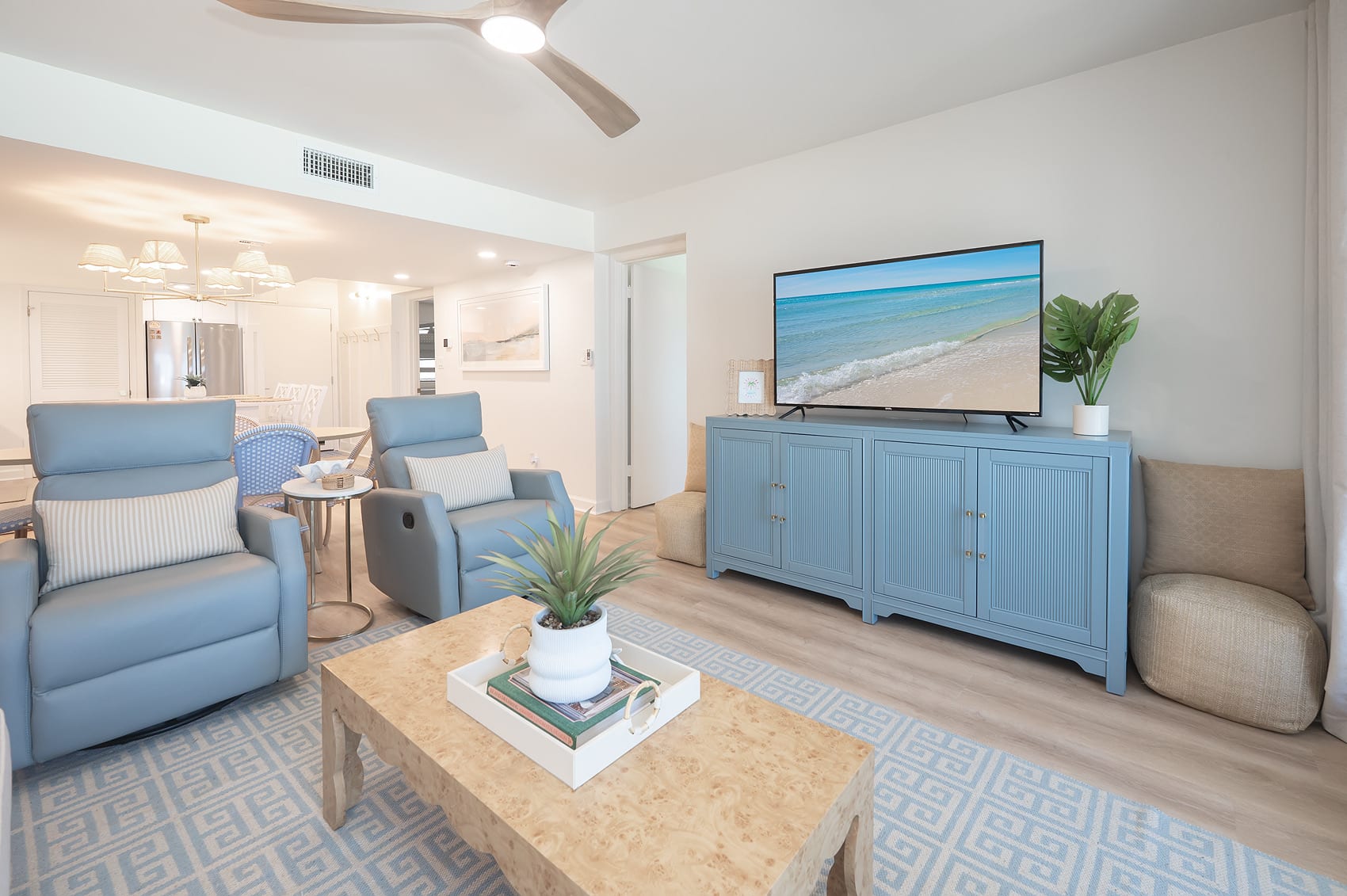 Beautiful leather recliners/rockers. Smart TV’s in every room. 