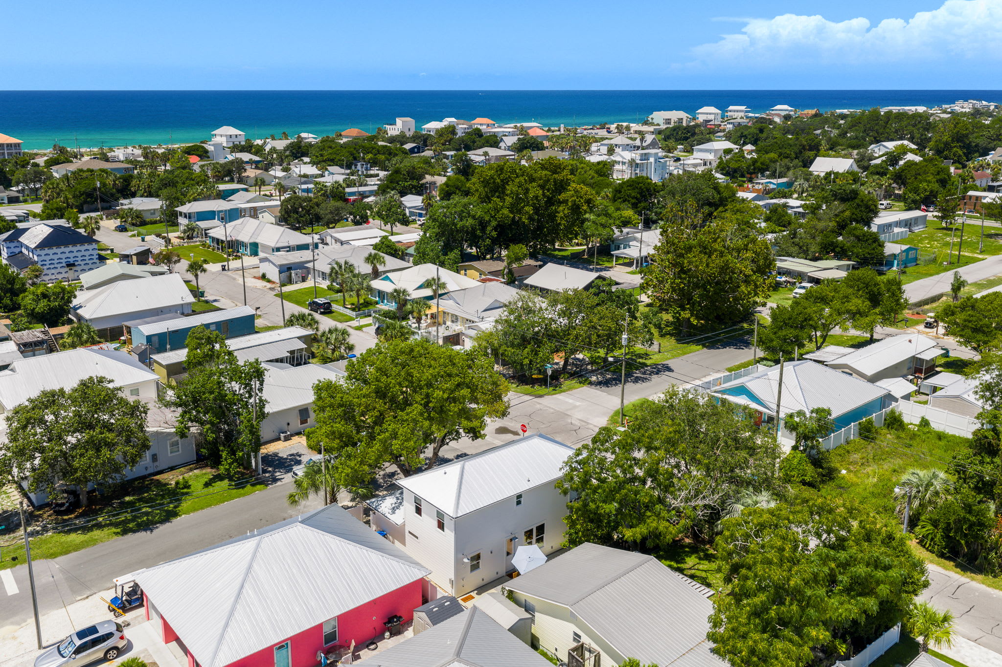 Follow the street and you'll be at the beach in no time.