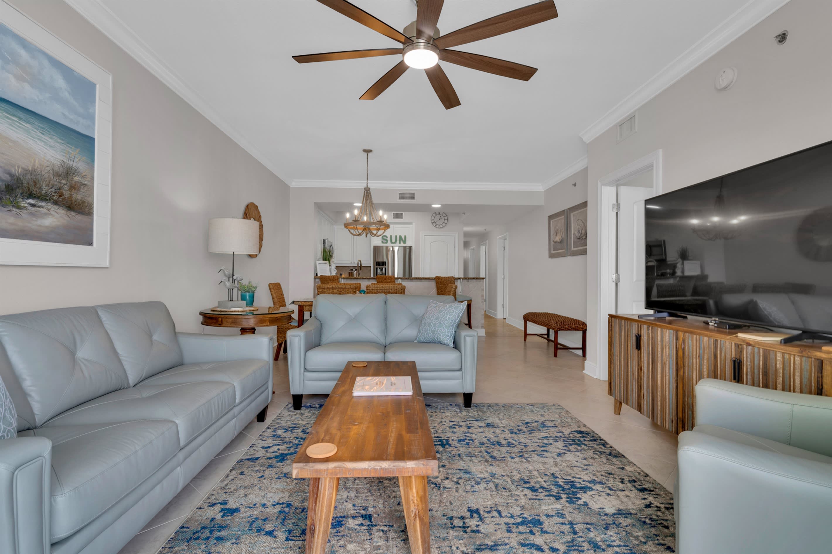 Open living, dining and kitchen area