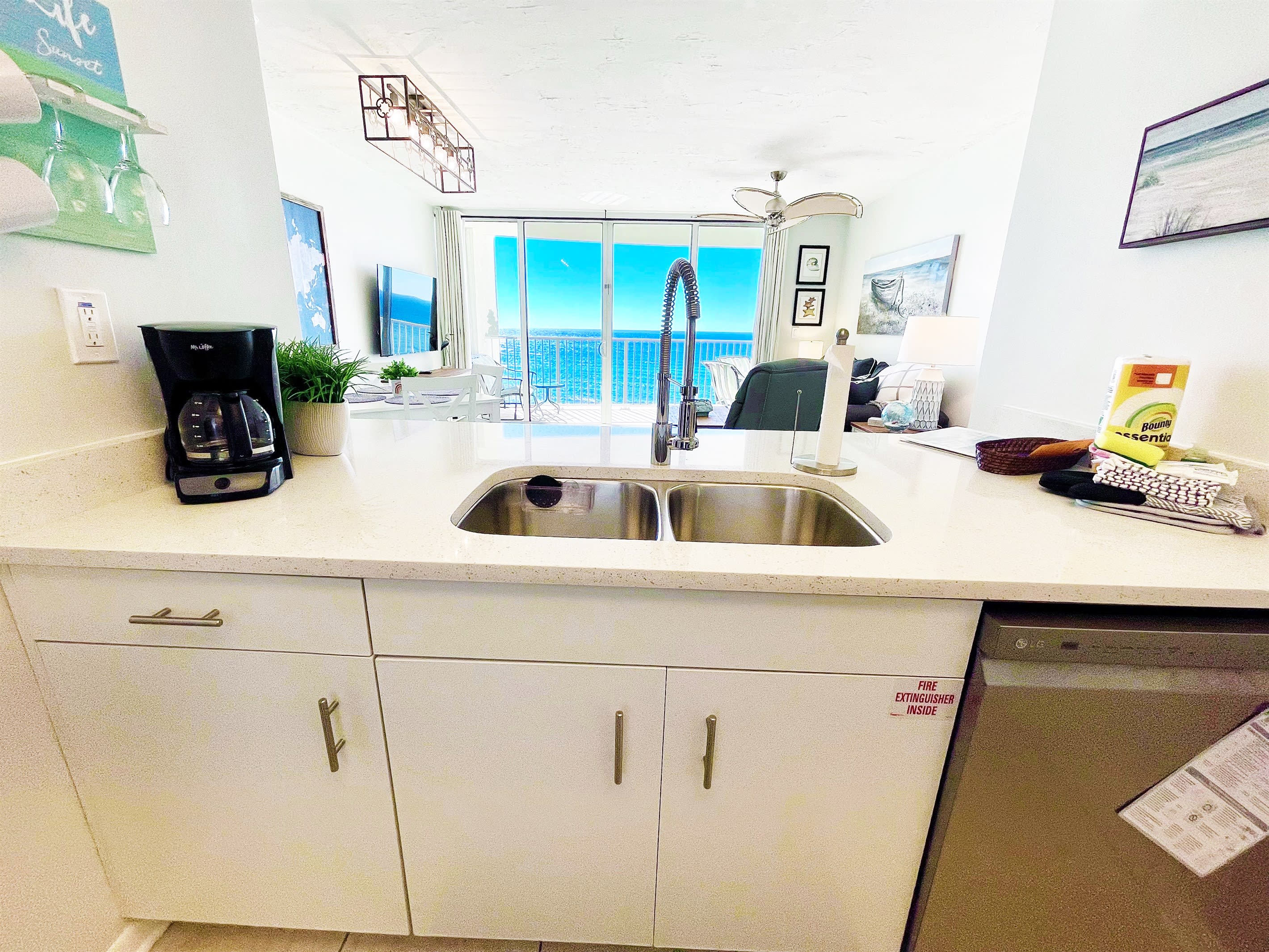 Wide open kitchen with a view