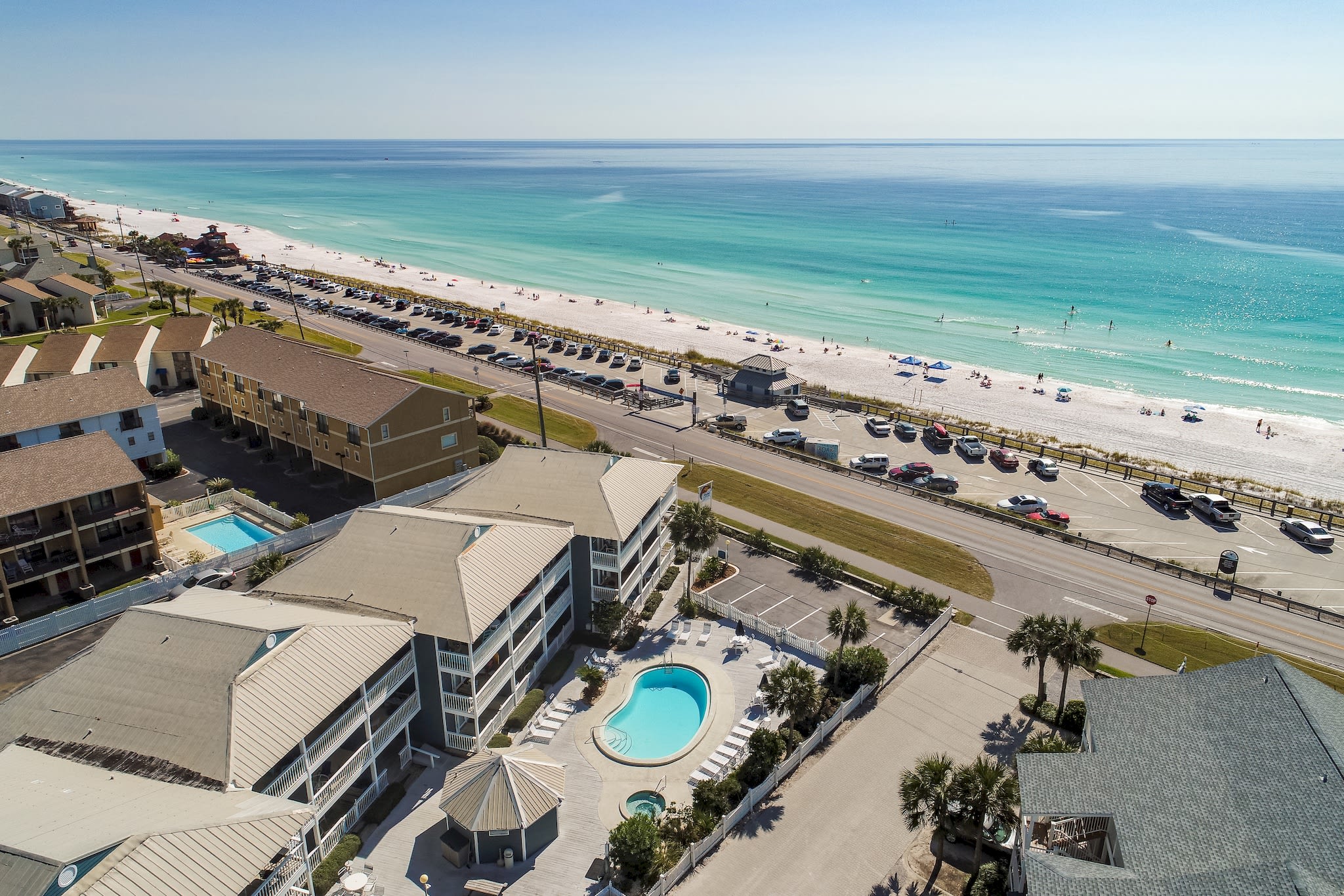 Overhead view of your stay! Ample parking, but you can also get away with no car! 