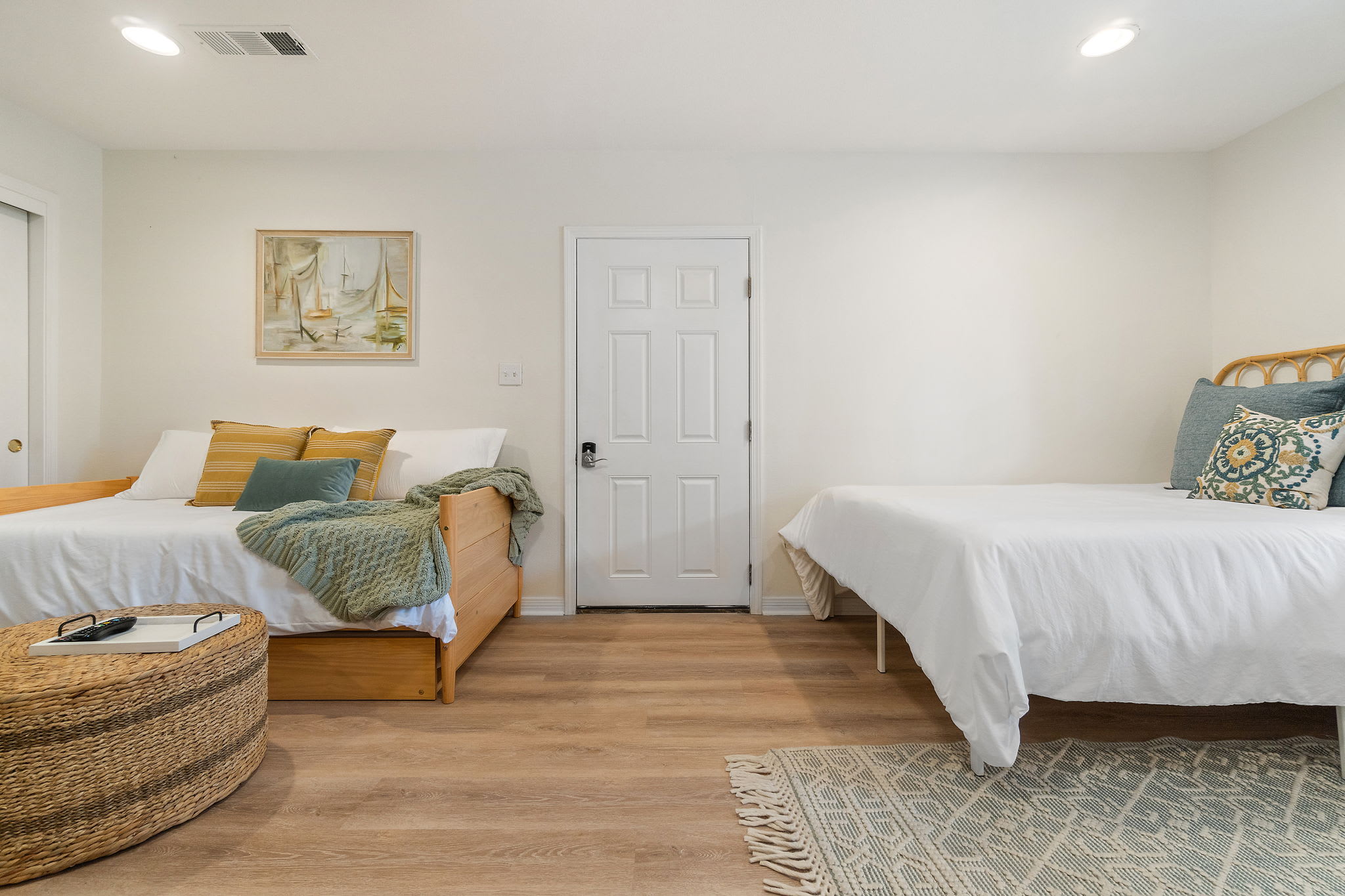 Daybed with trundle doubles as comfy seating for watching TV