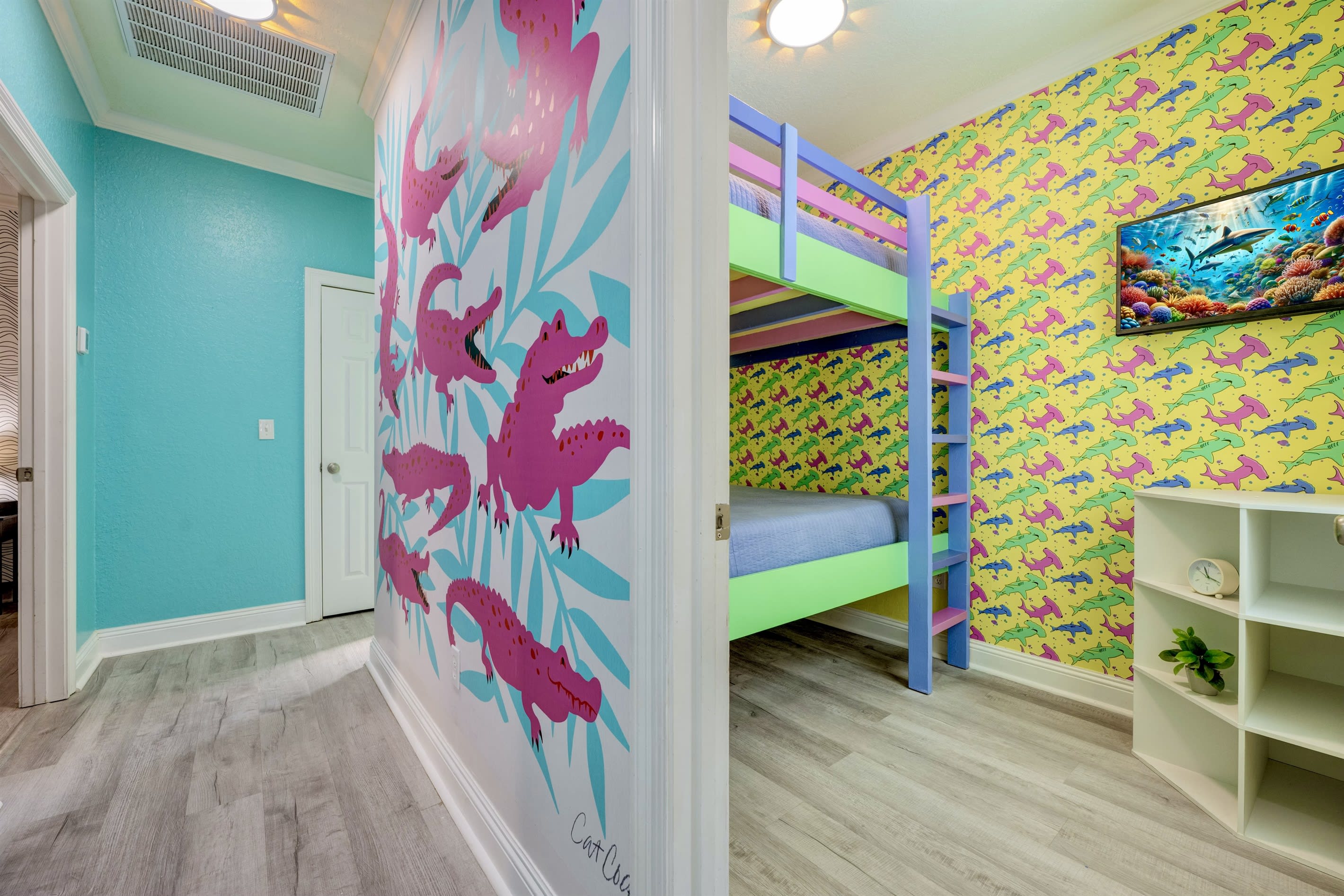 Upstairs hallway looking into bunk room from the master bedroom