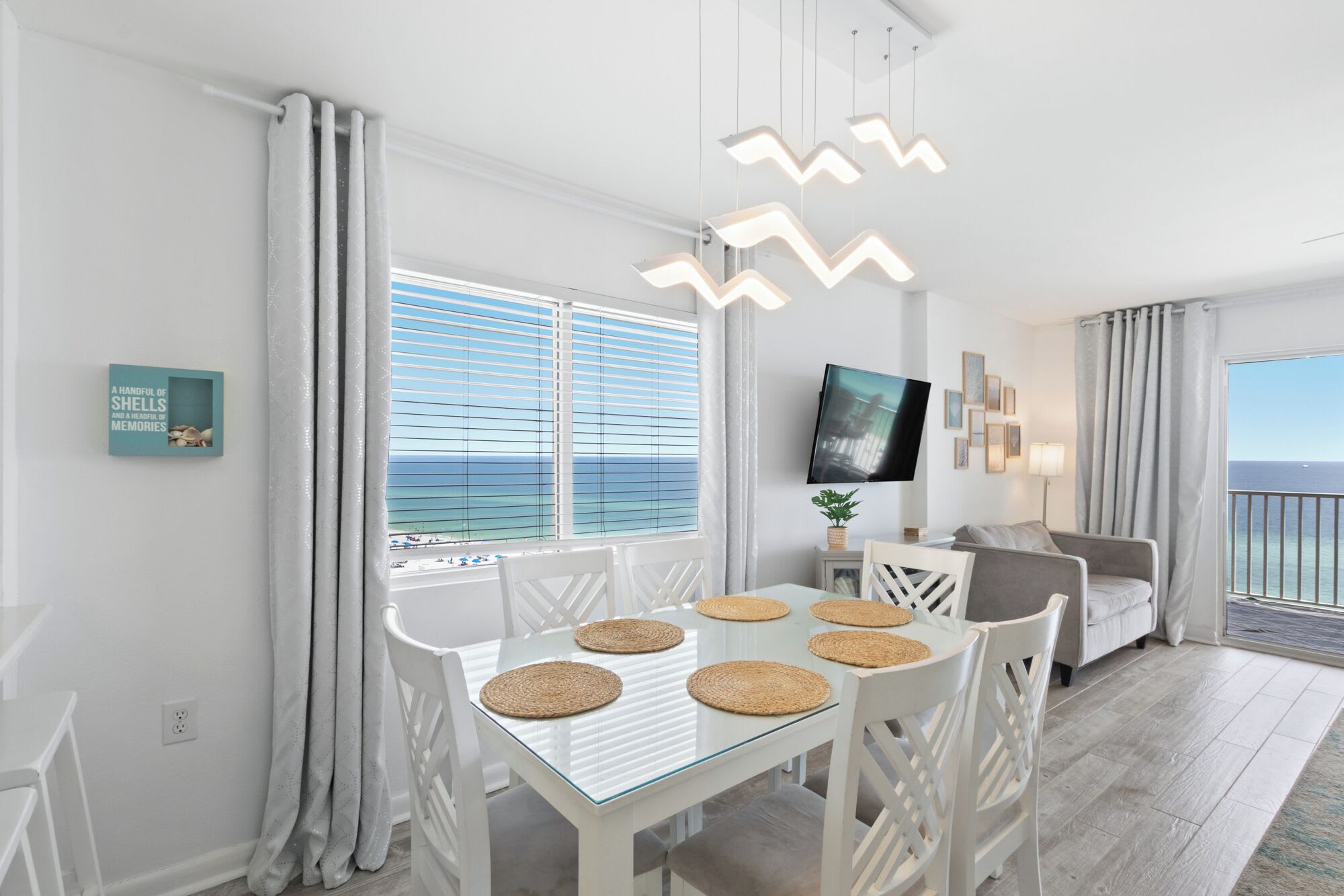 Dining area has beach view