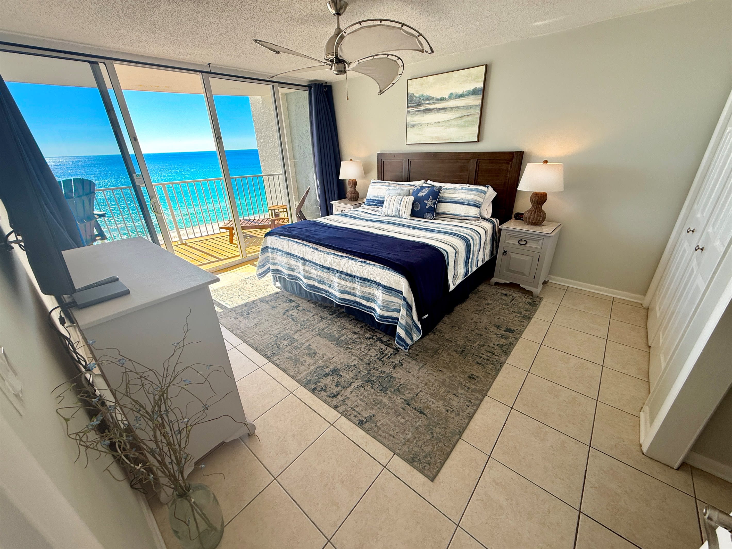 Amazing Gulf views from the main bedroom. Sun lounger and side table to relax in your own private space.