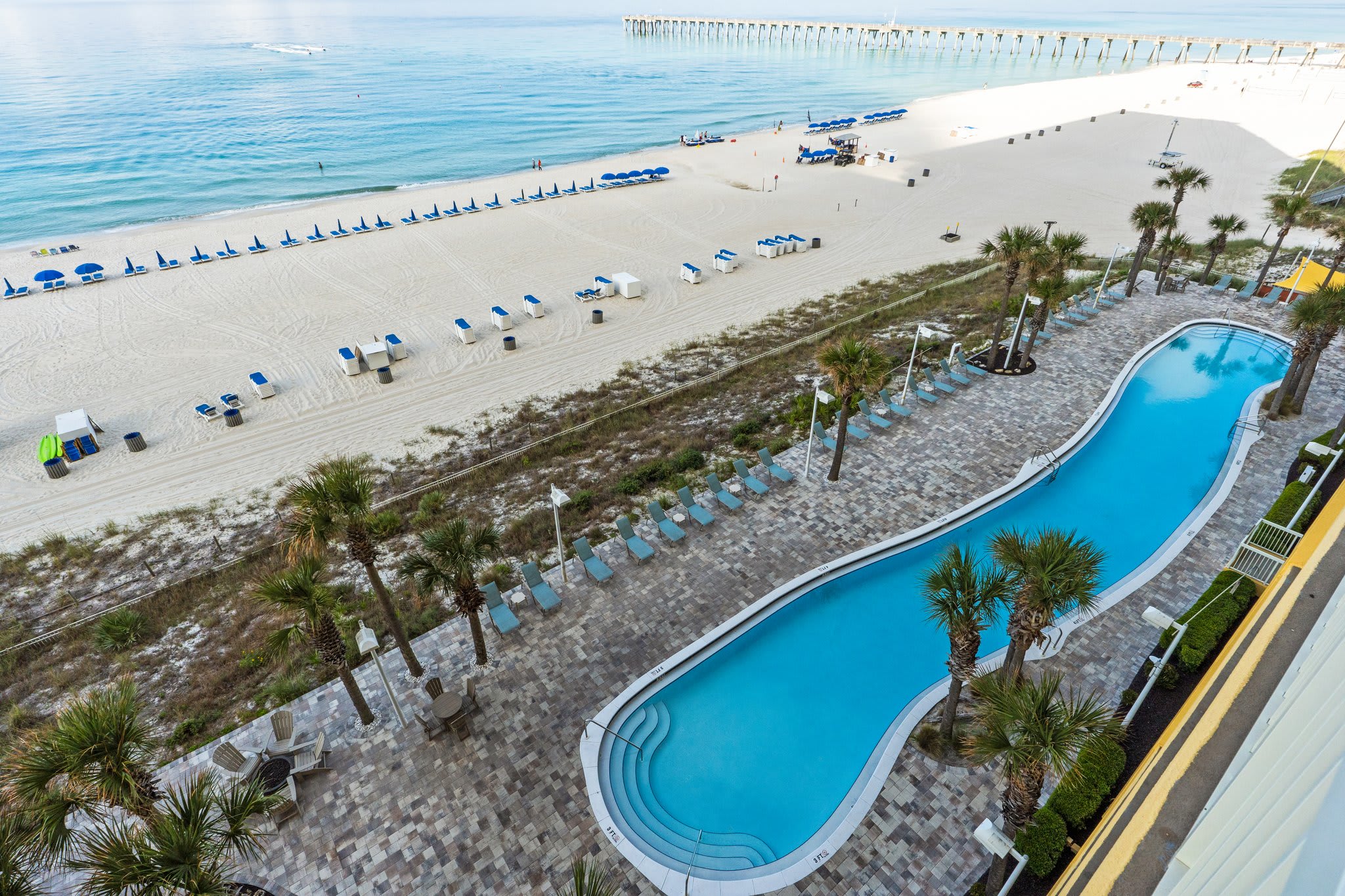 Looking down at one of the two pools