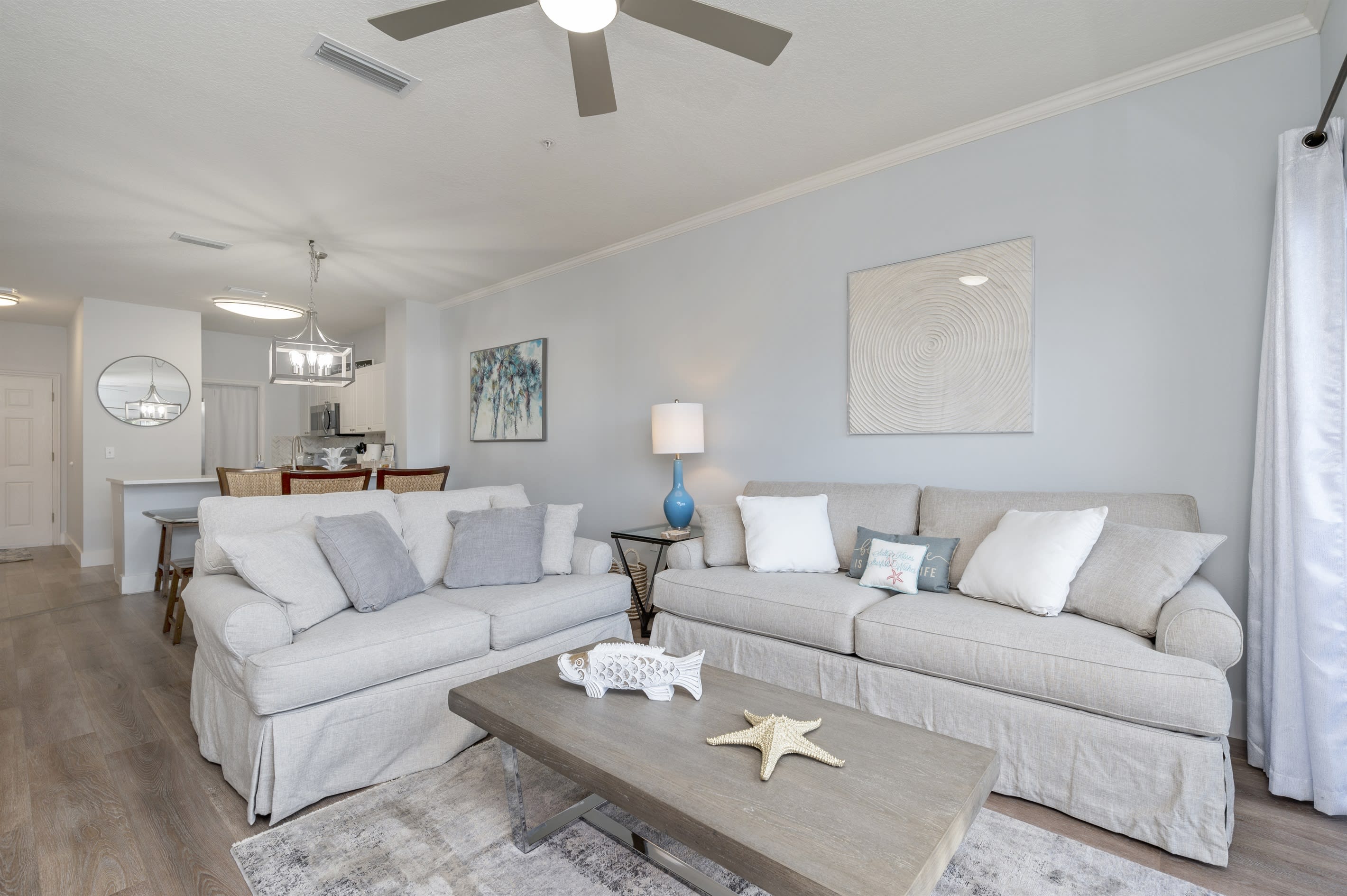 Couch is equipped with a queen pull out bed.