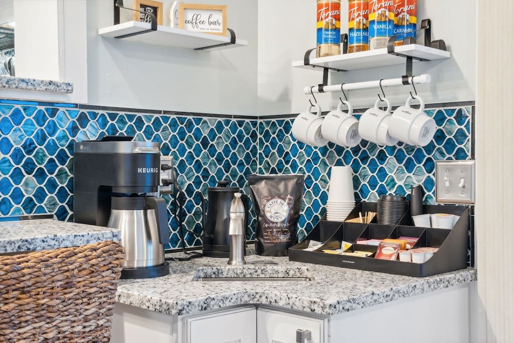 Enjoy the fully stocked Coffee Bar!