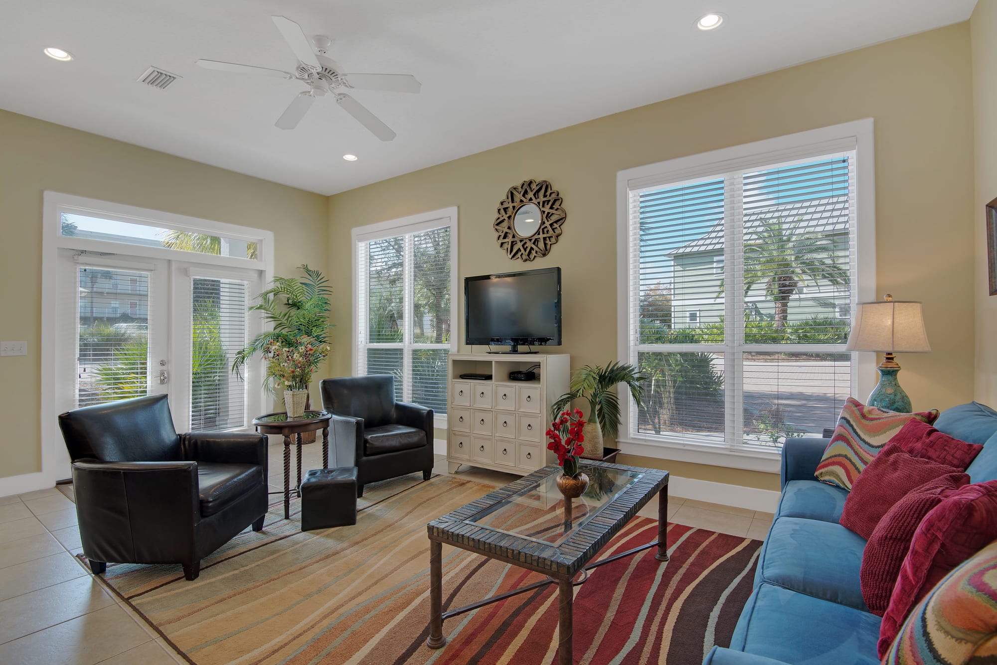 Living room has Large Flat screen tv
