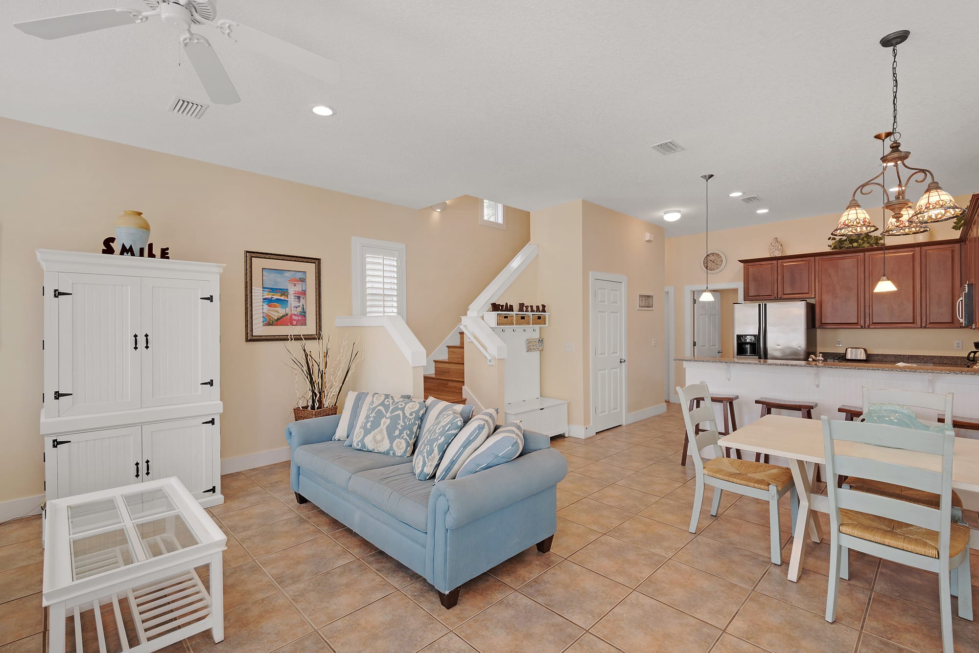 Large open concept living area - One of two sofas is a queen sleeper