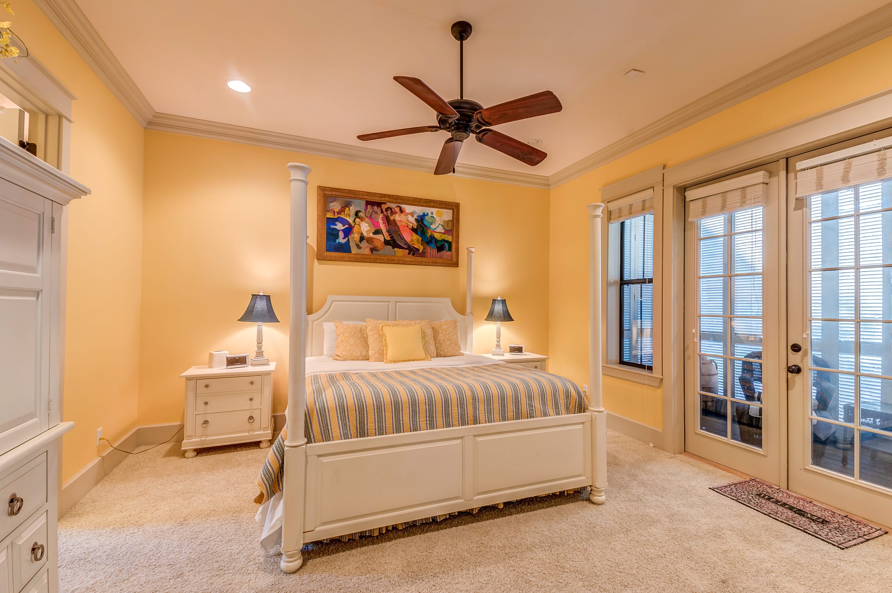 First Floor King Master Suite with private porch, double closet and romantic spa bathroon