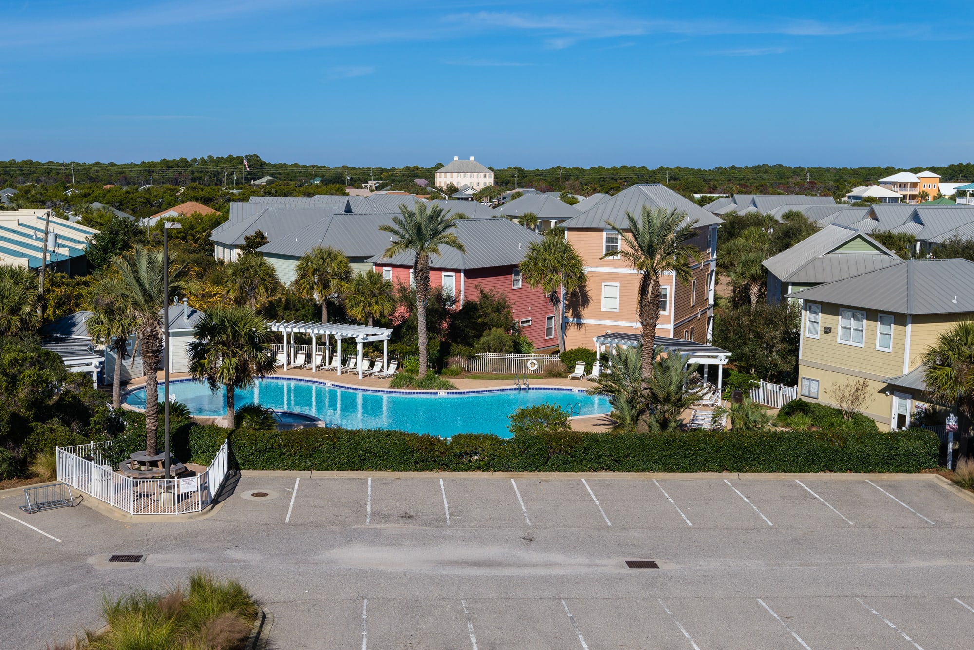 ariel view of our pool and cottages