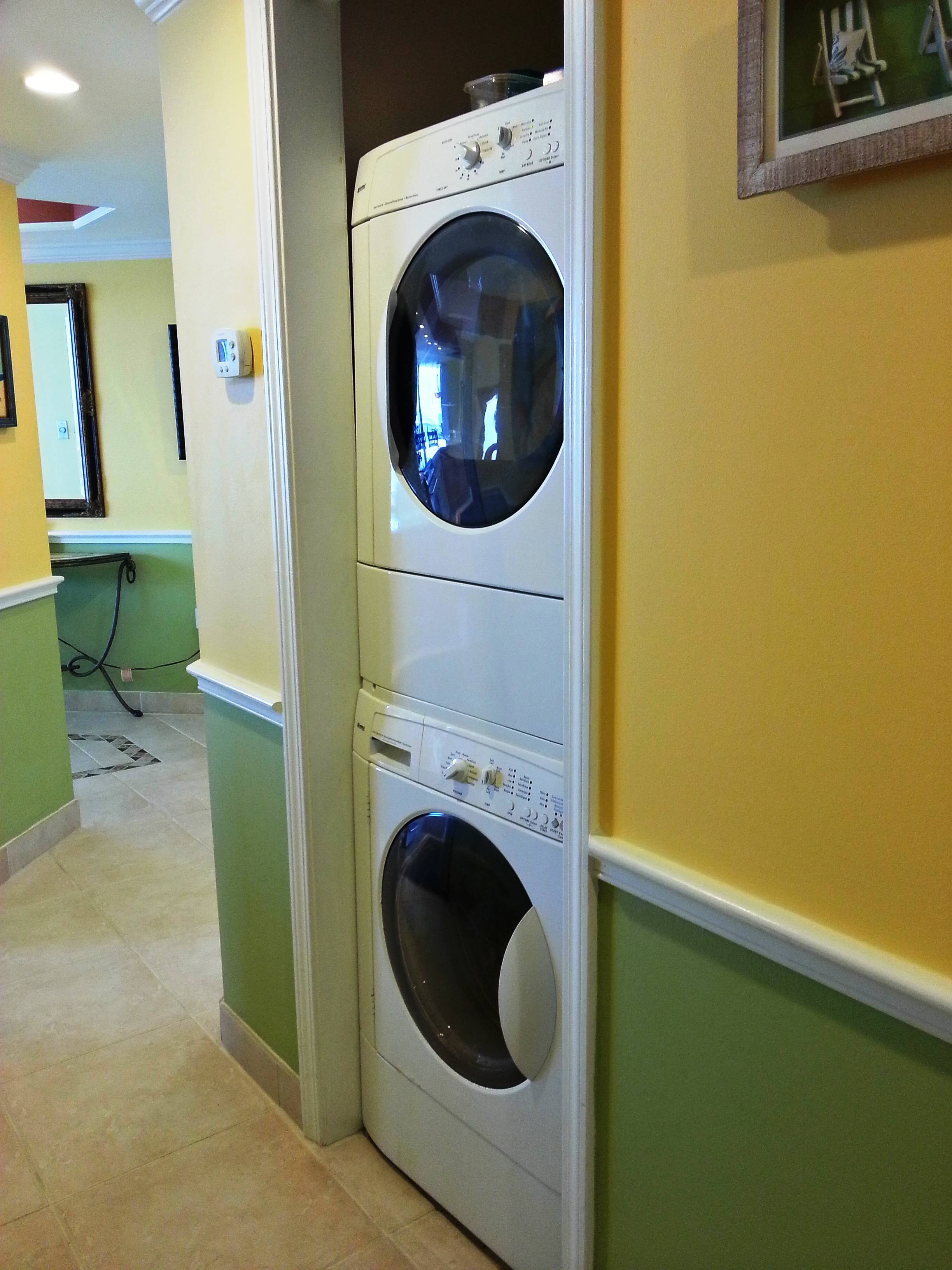 Large HE Washer & Dryer inside the unit. Please use HE products in Washer & Dryer. Large HE Washer & Dryer inside the unit. Please use HE products in Washer & Dryer.
