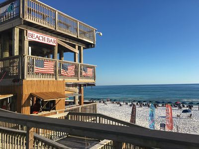 Beach Bar 1st floor of the beach deck. Fun place to have a drink and food