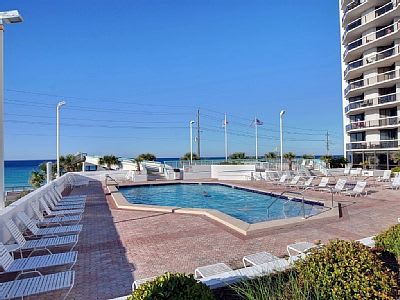 Large heated pool. Chaise lounge chairs..Also an area where you can sunbathe, read a book, listen to music, or just enjoy listening to the surf. 