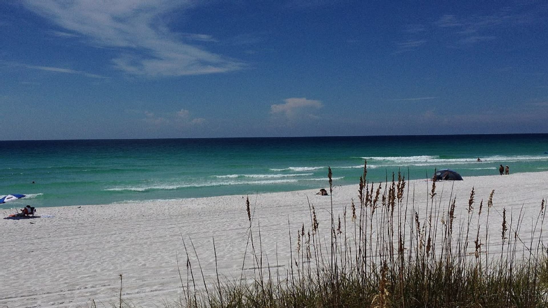 Beautiful white pristine sand and emerald green waters of the Gulf of Mexico