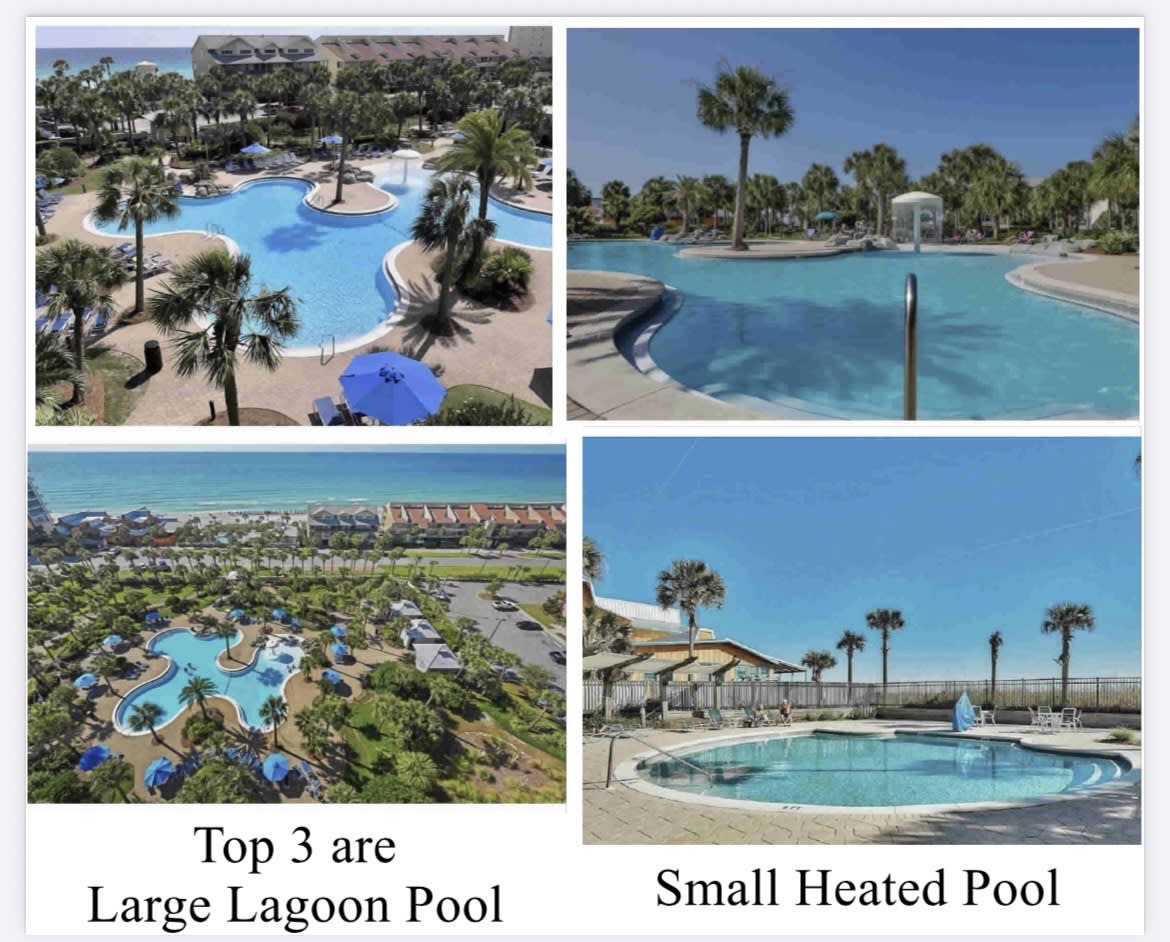 Pictures of the huge zero entry lagoon pool with splash pad &amp; Small heated
