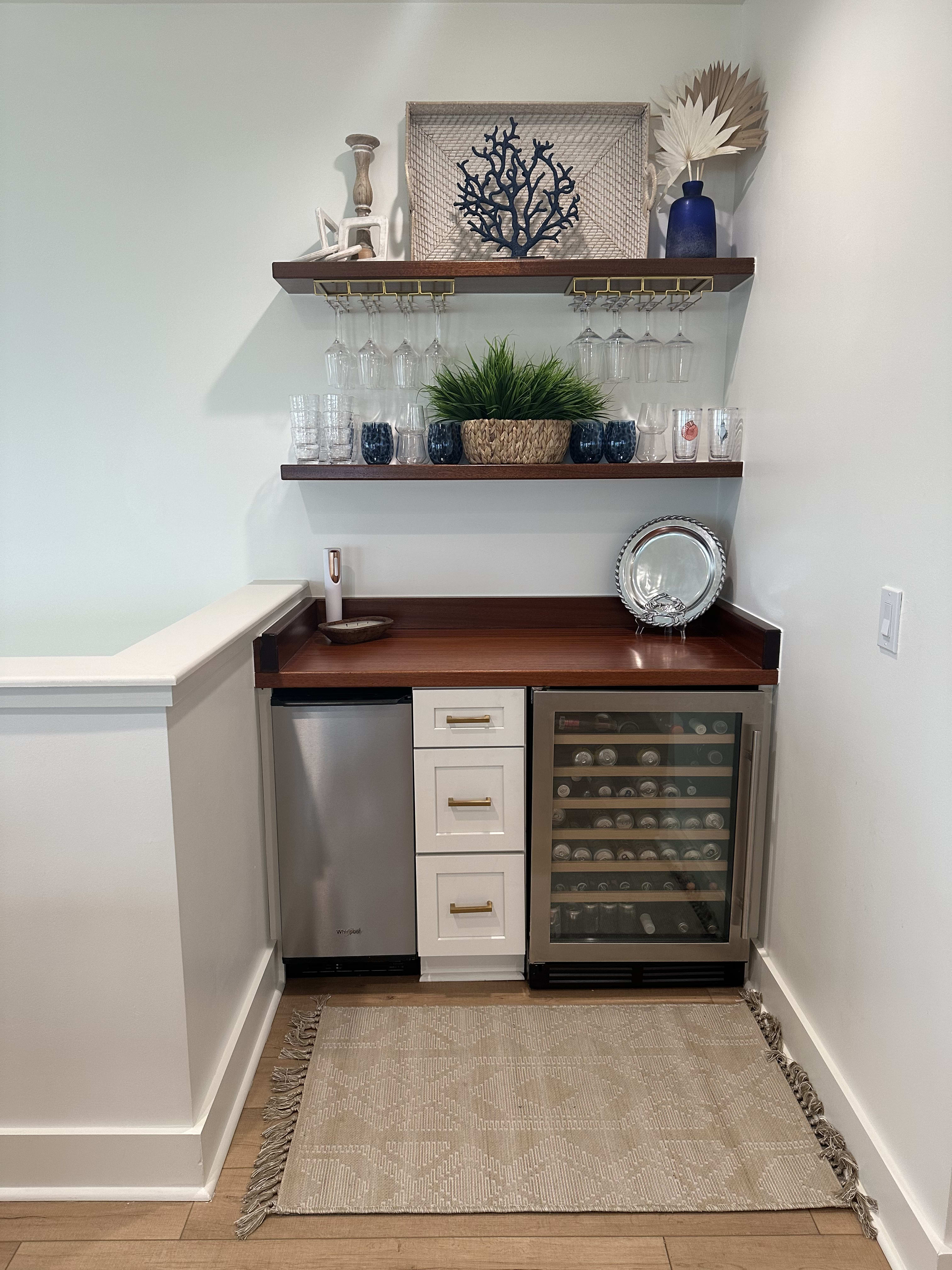 Wet bar with drink cooler and ice maker