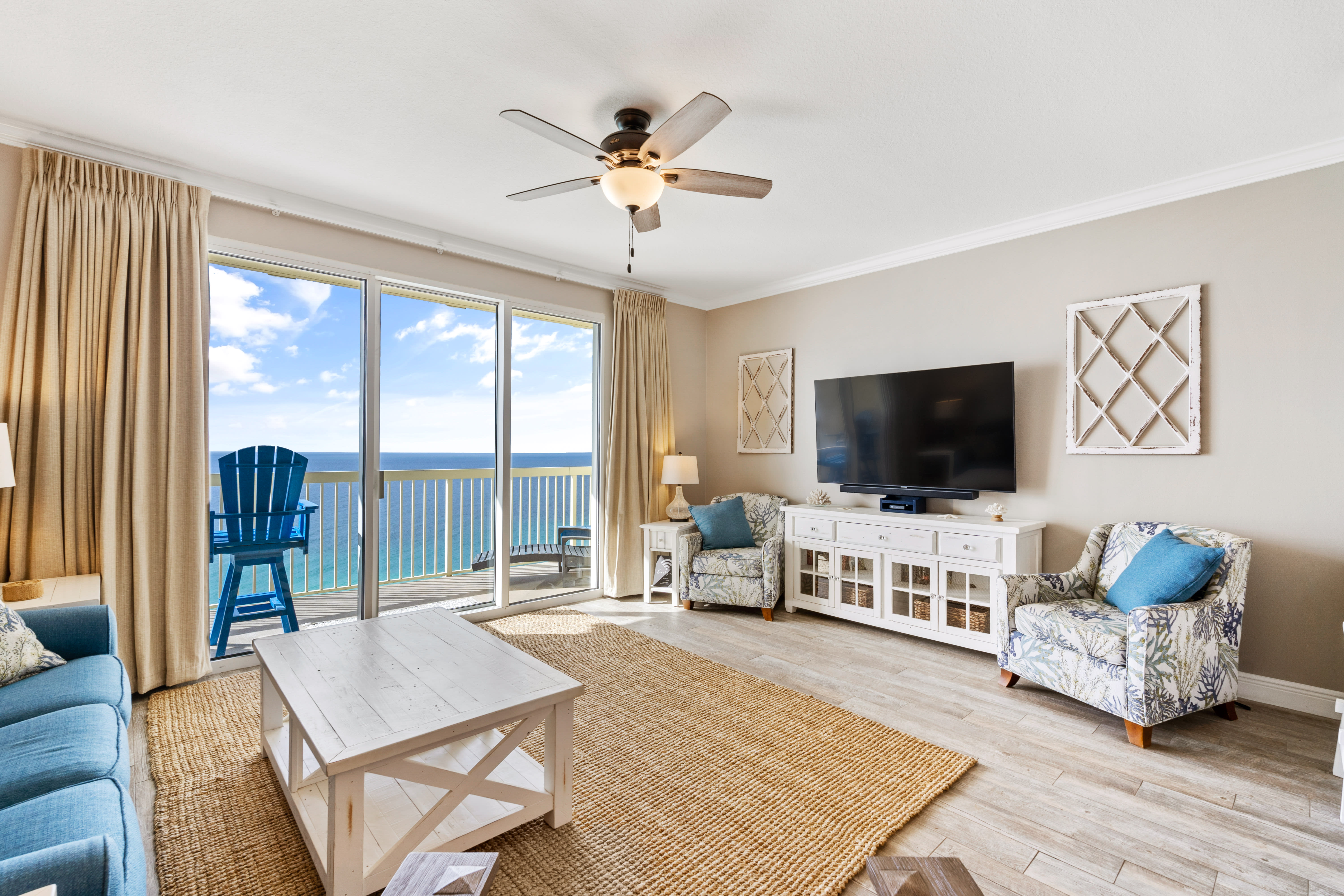 Perfect view from the living area. 65 inch QLED TV w/soundbar