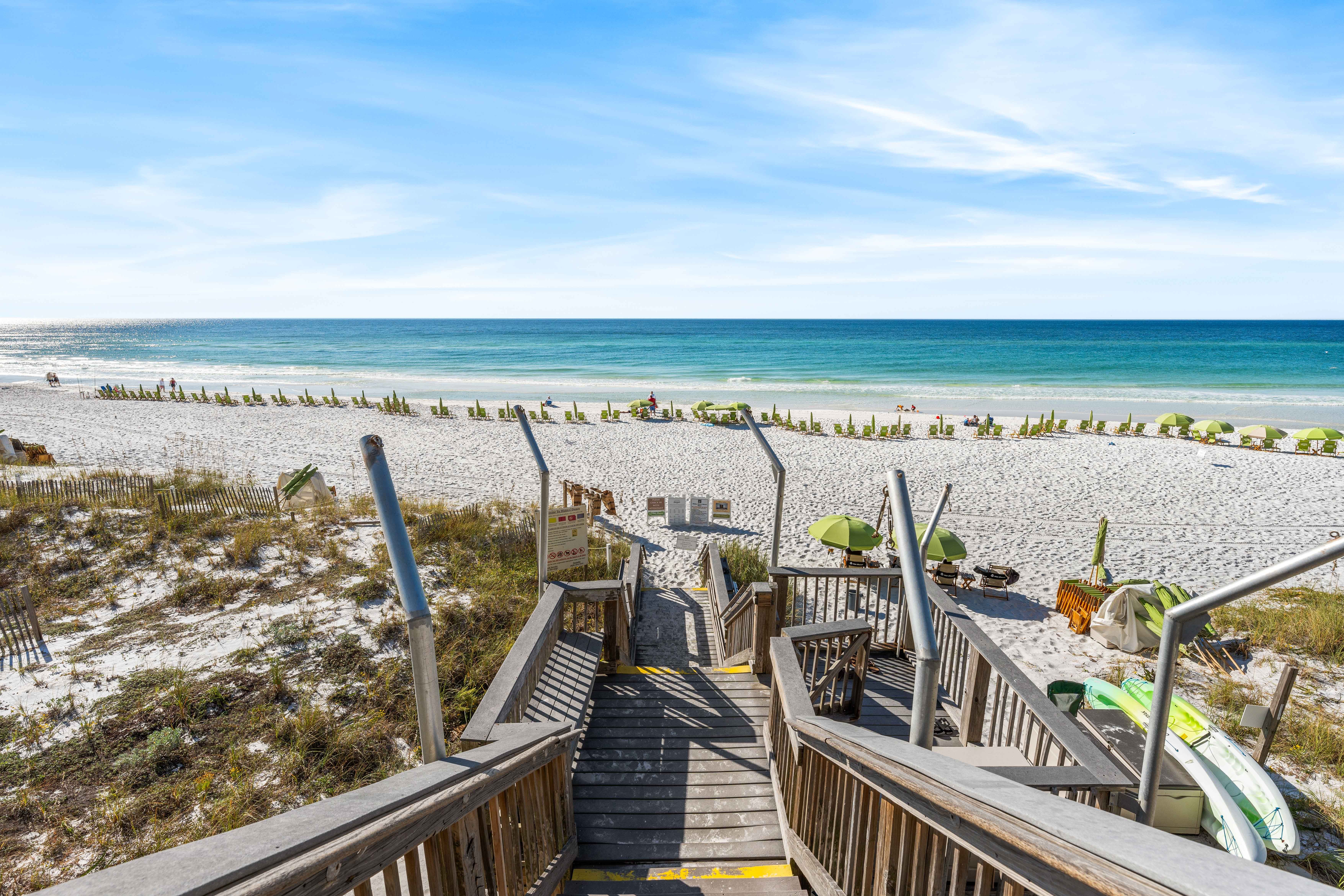 Steps down to the private beach- Rentals available