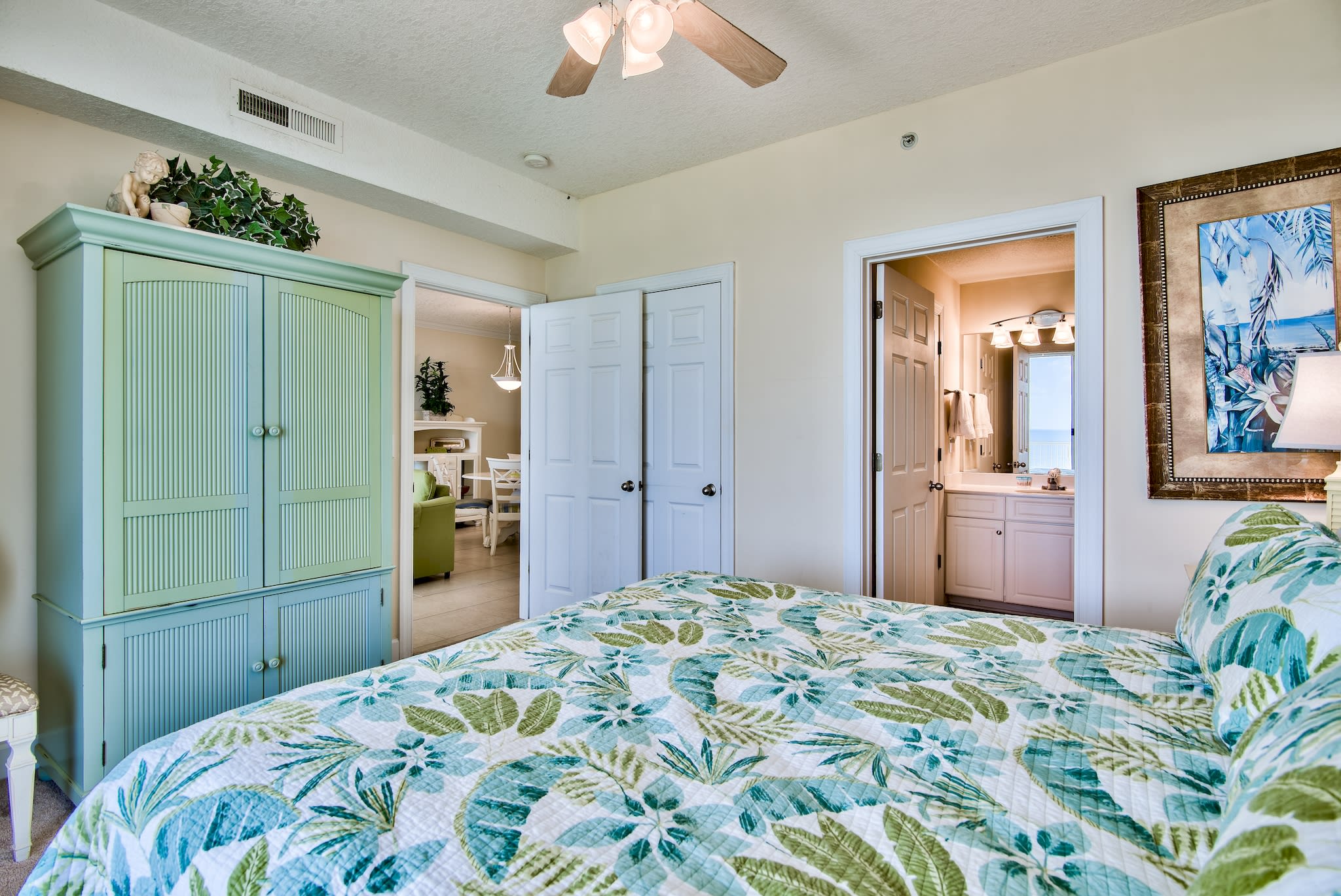 Master bedroom access to living room and bathroom