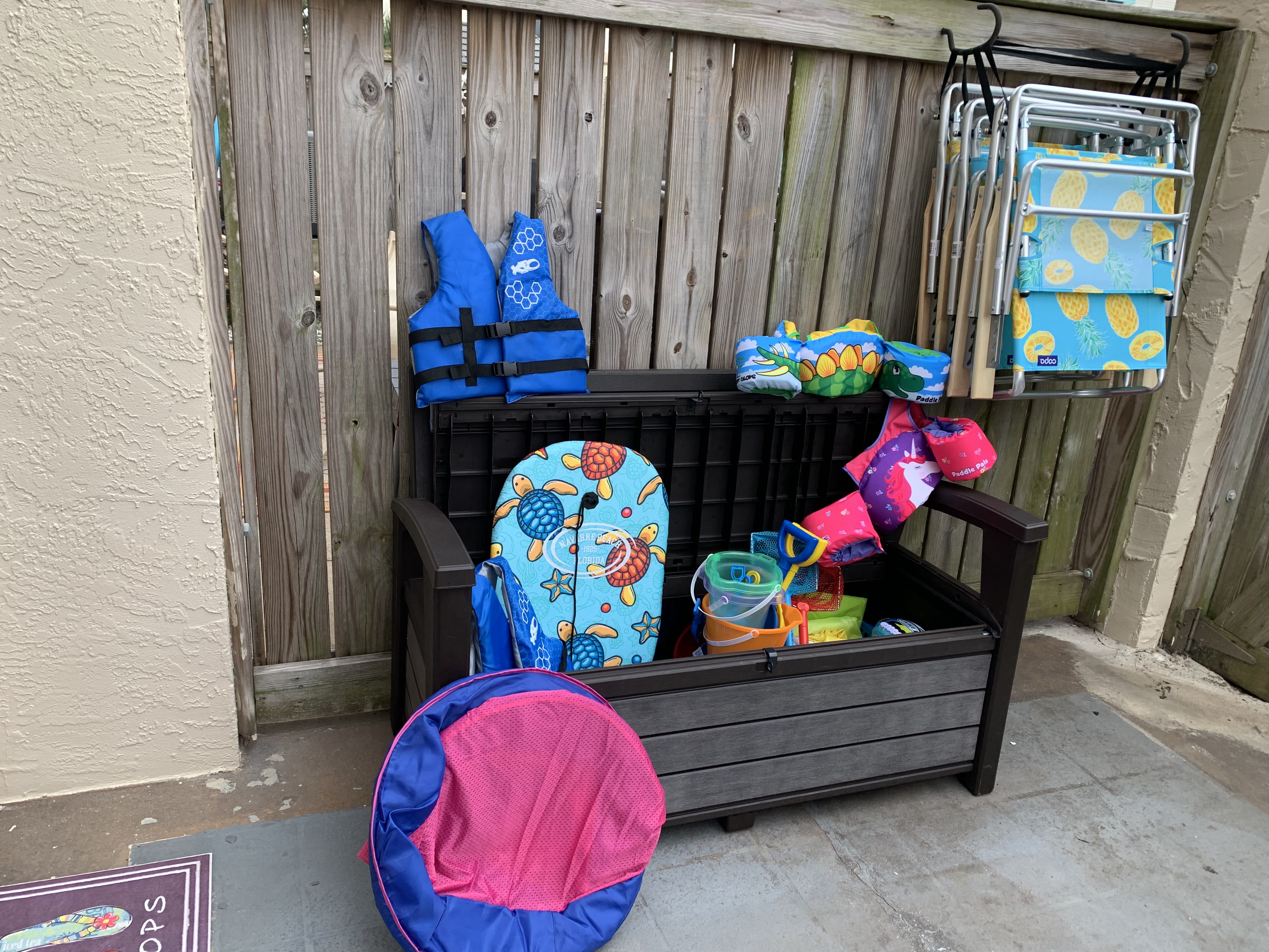 There's tons of beach gear available for your use.