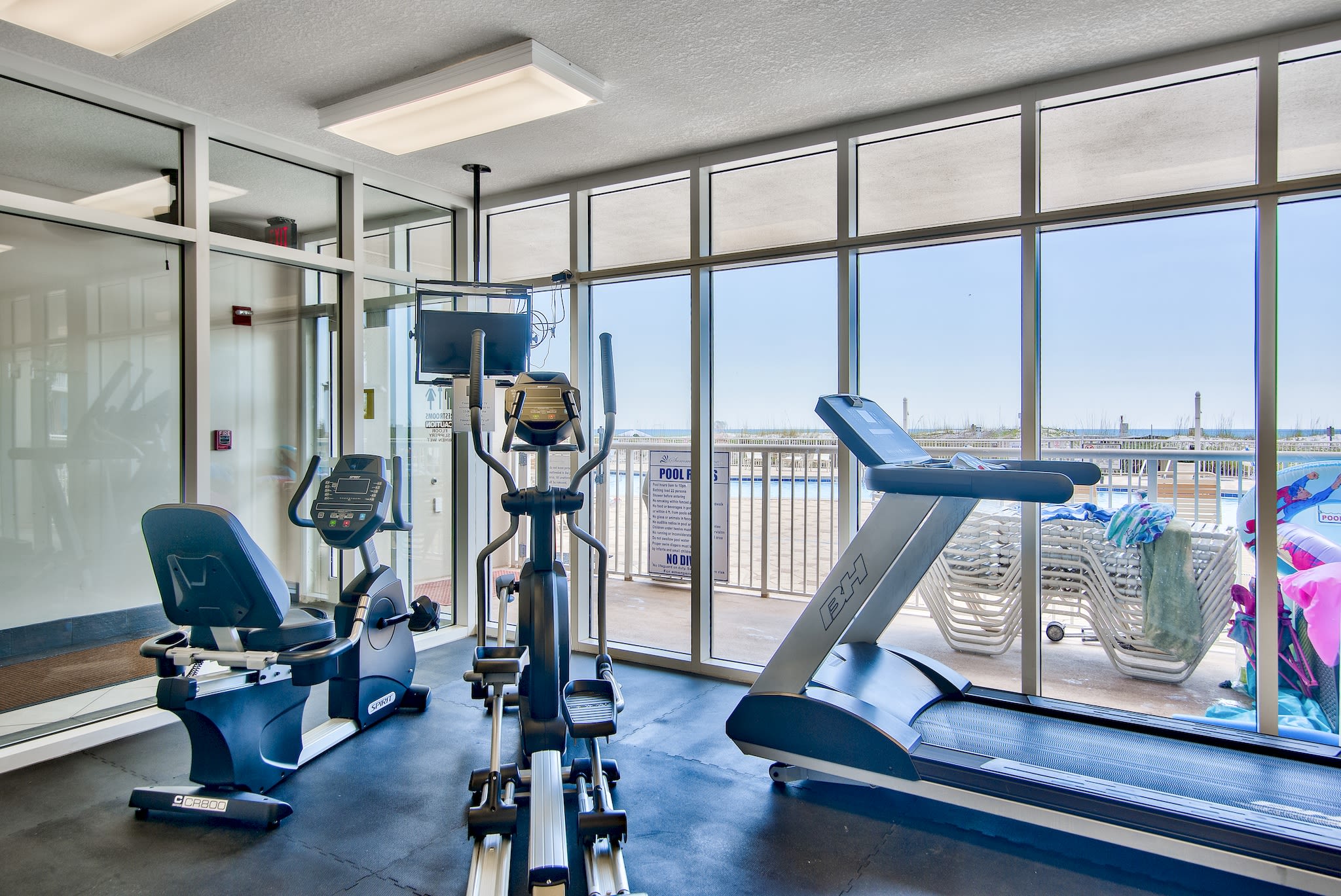 Work out in the poolside and Gulf front gym!