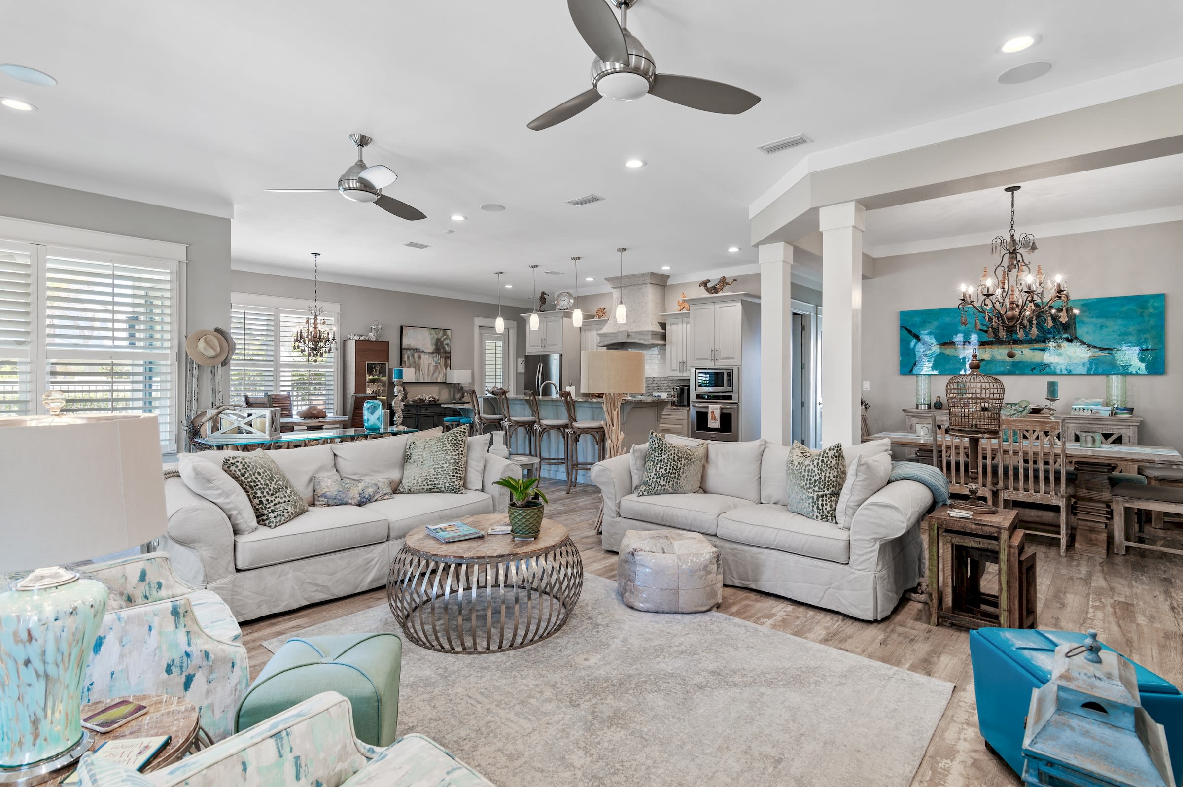 Living Room area with two couches, one is a queen sleeper