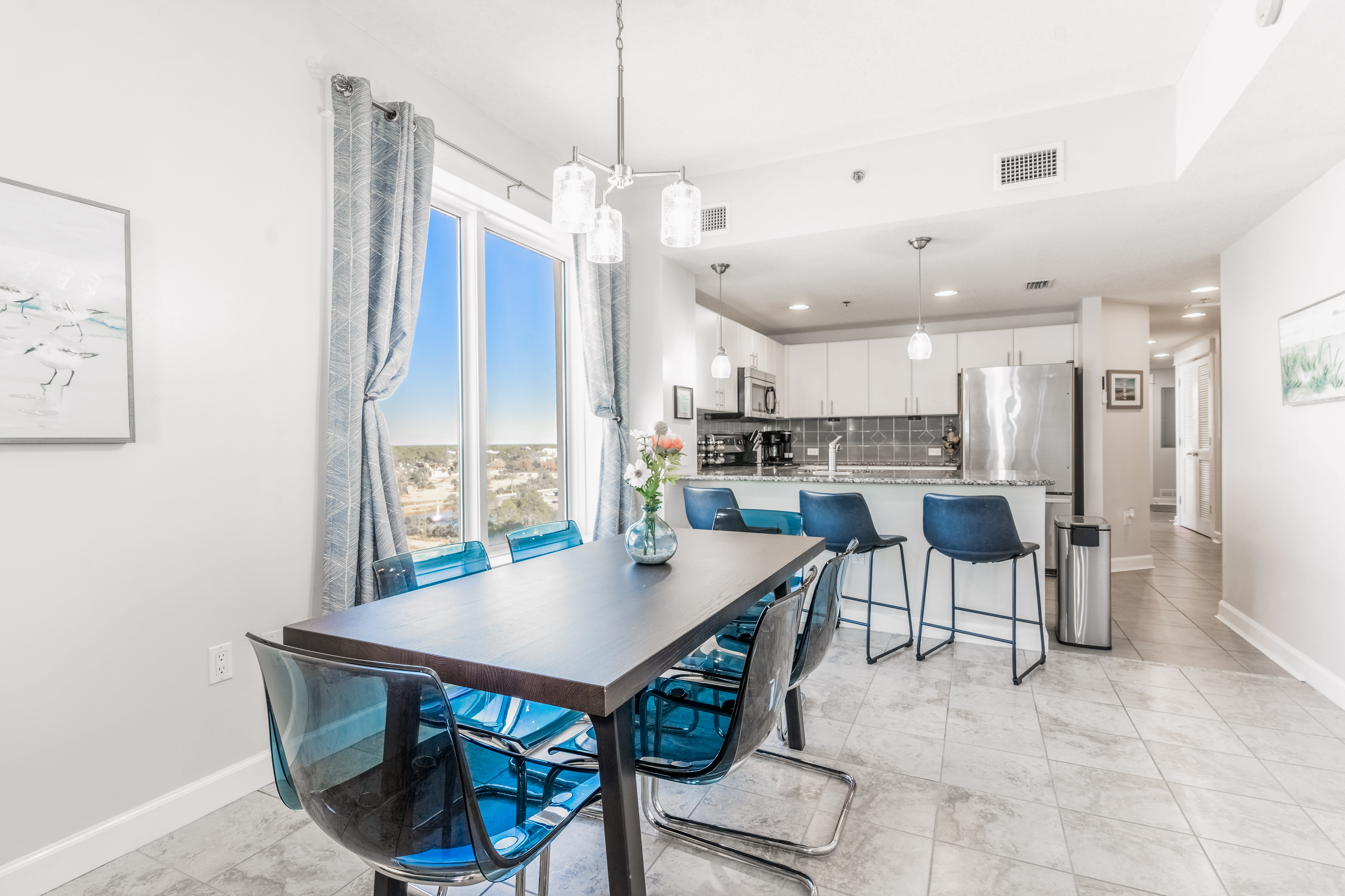 Dining table with 6 chairs, 3 bar stools