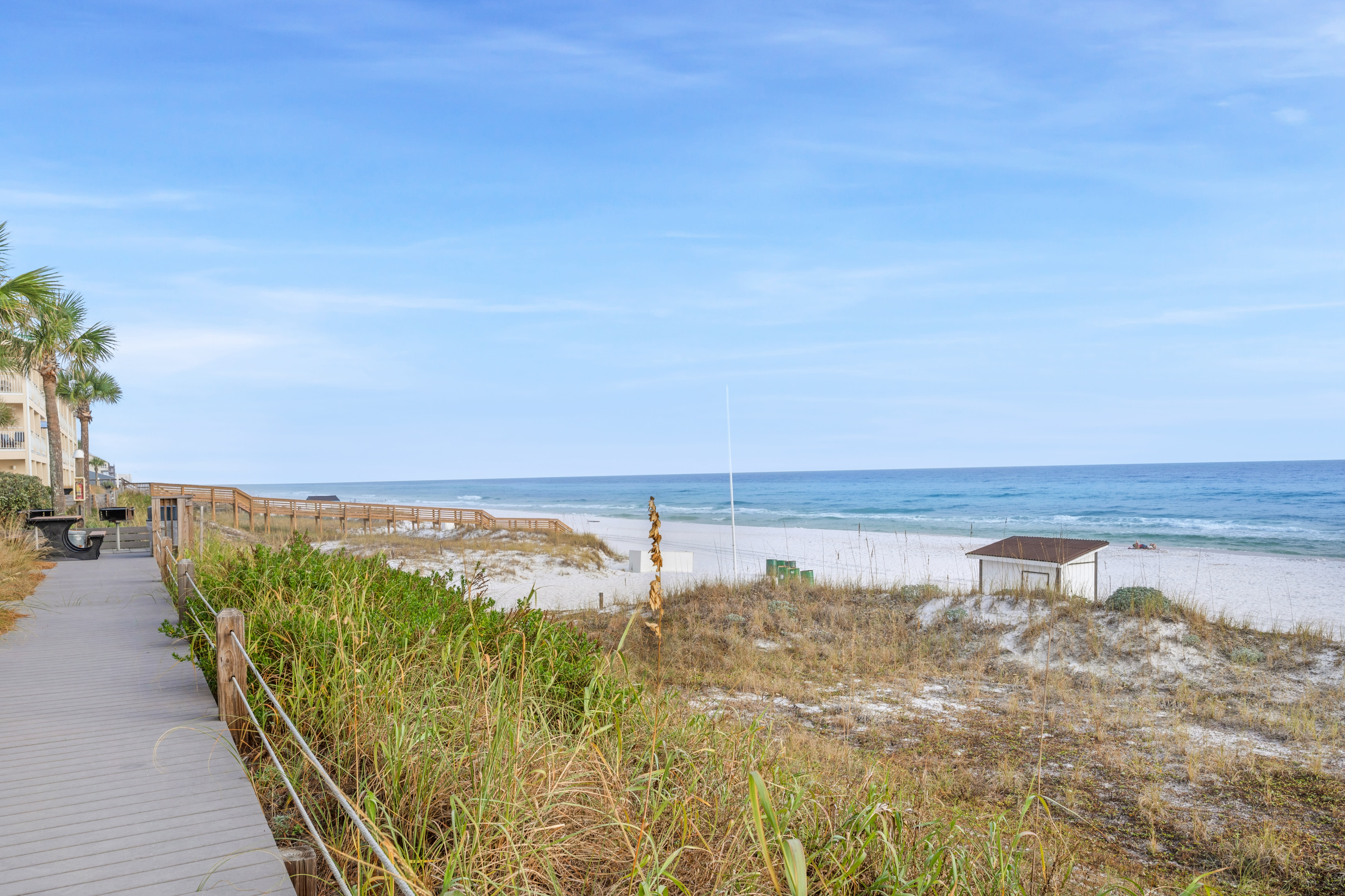 Communal charcoal grills and picnic table