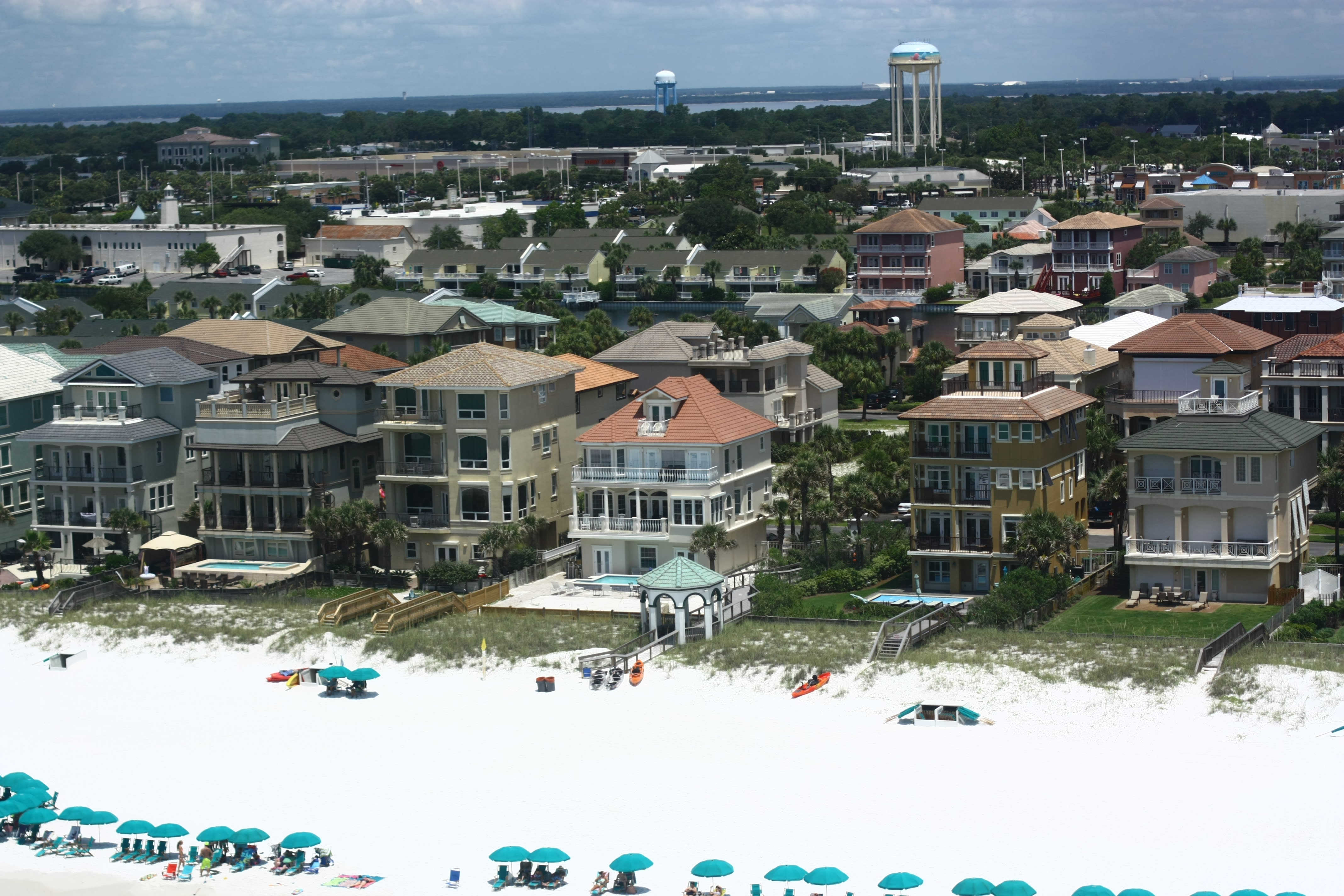 Villa Emeraude is bright green roof, center-left, gazebo is Dunes' private beach entrance