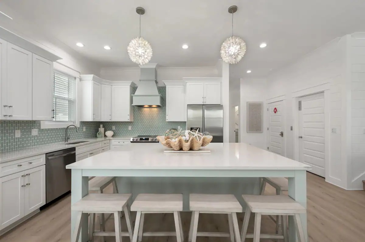 Iris-14 features a beautiful quartz island for grab-and-go meals, making beach outings effortless for your family!