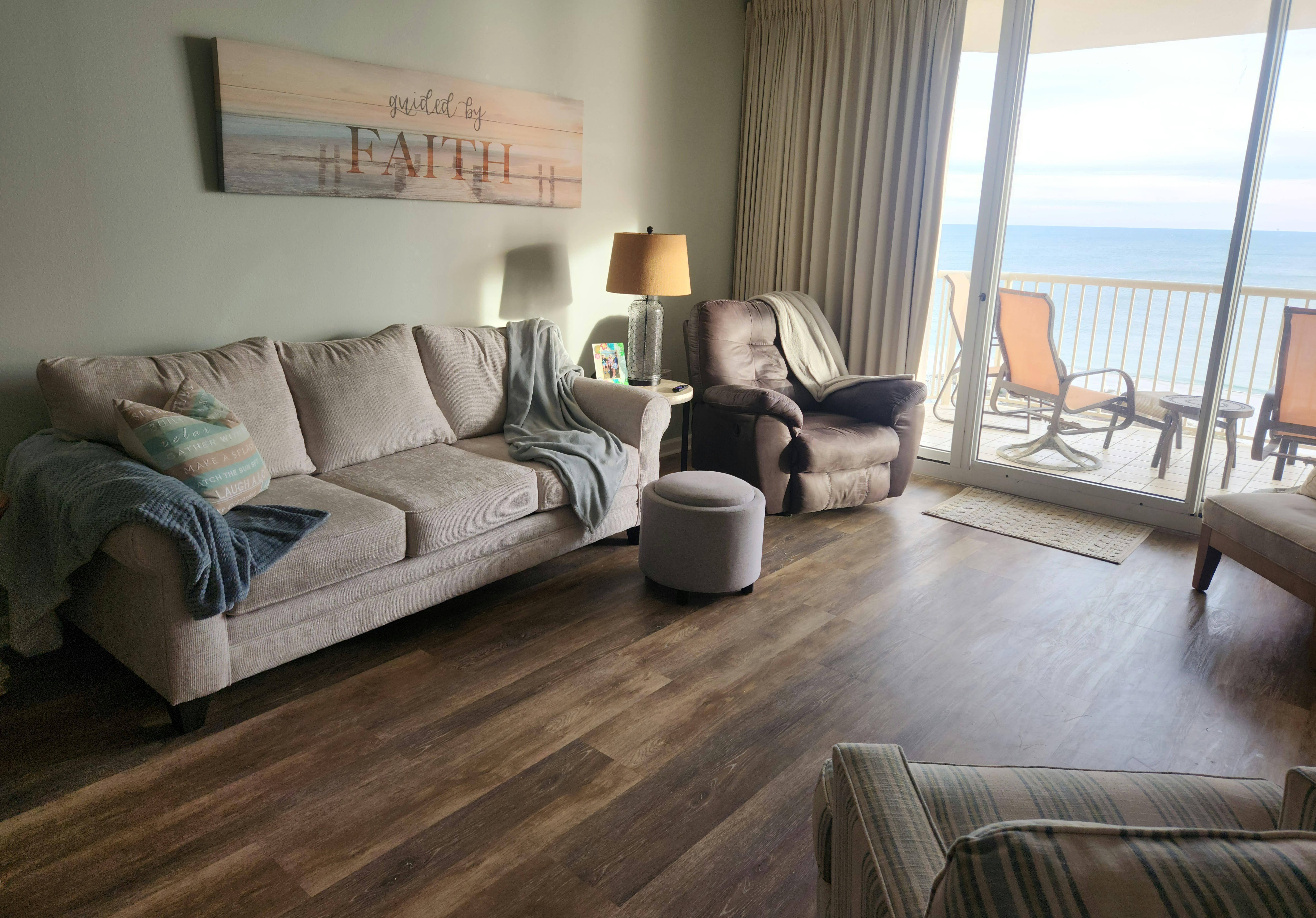 Family room with beautiful beach view.