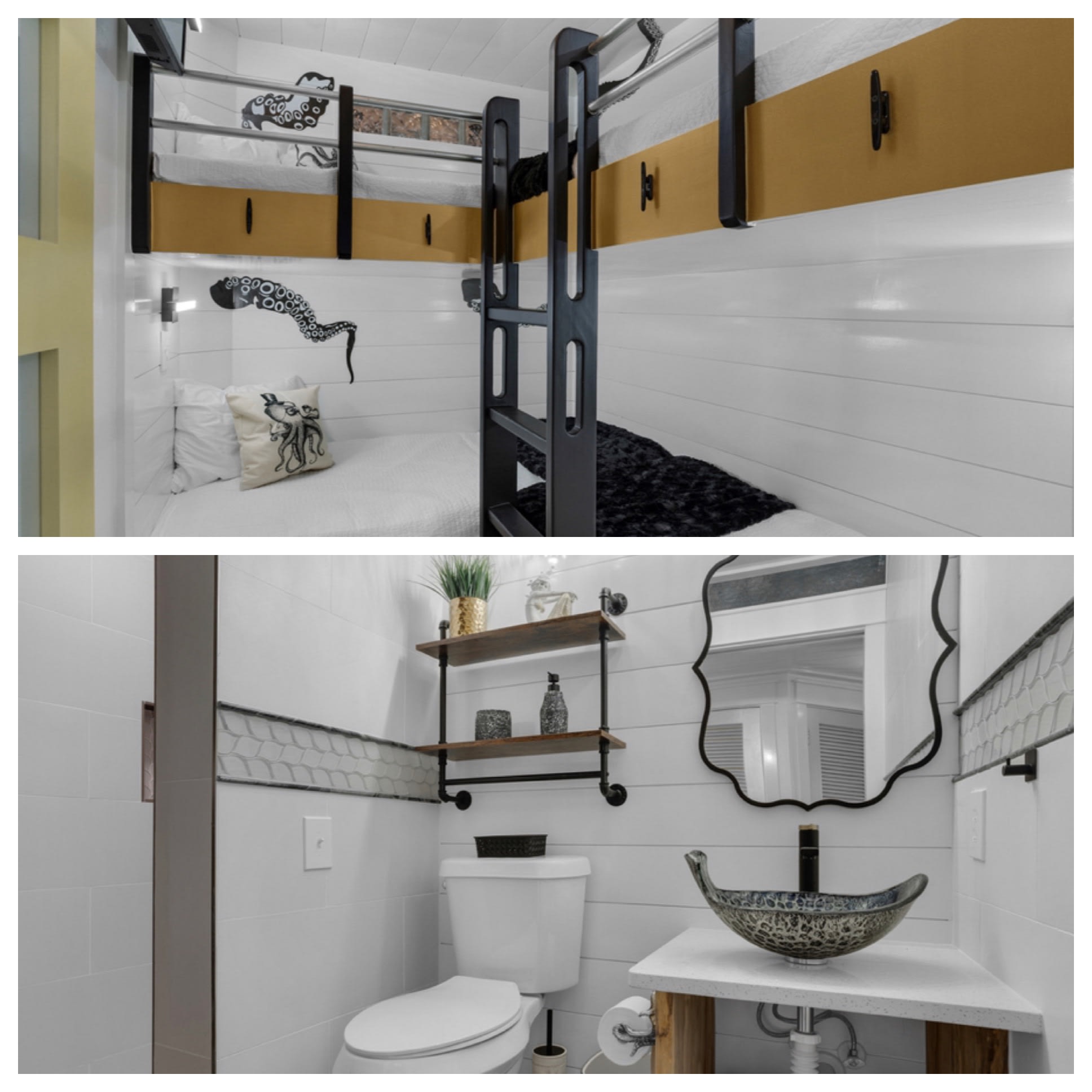 Bunk room with 4 single beds / custom bathroom (one of three)