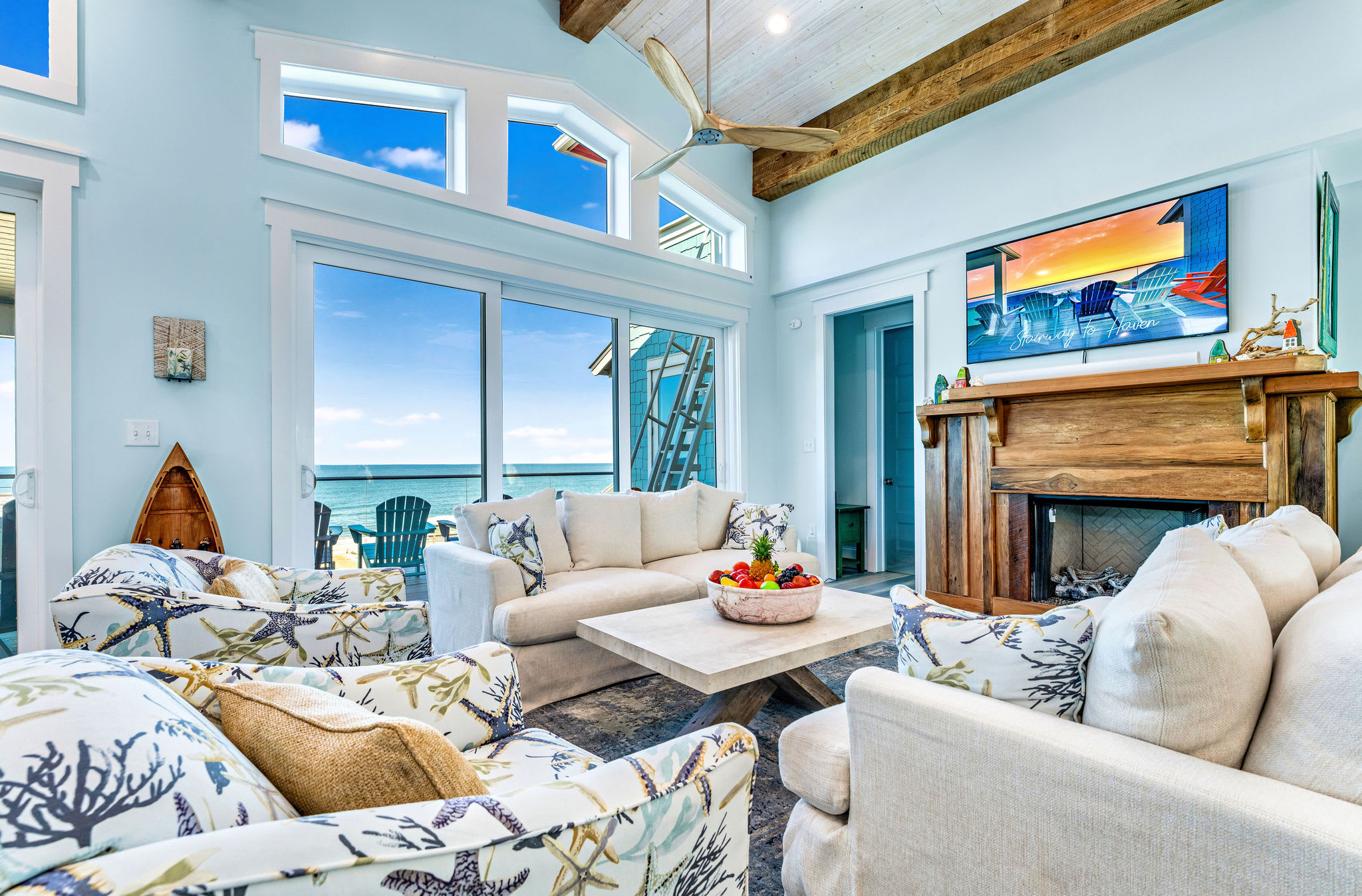 Coastal living room with fireplace from Apalachicola river