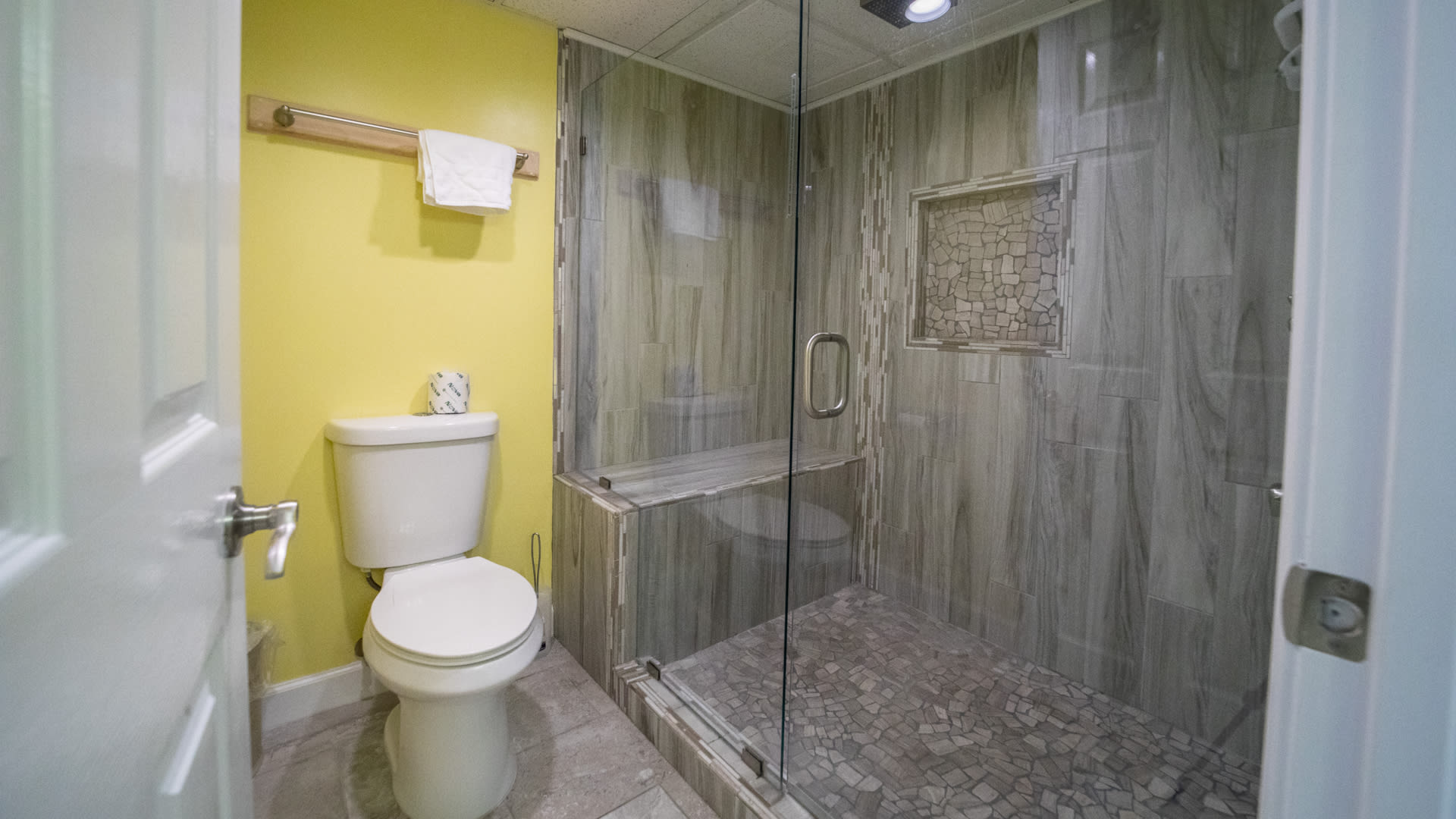 Master King Bedroom walk in shower with two shower heads.  Spa like. New!