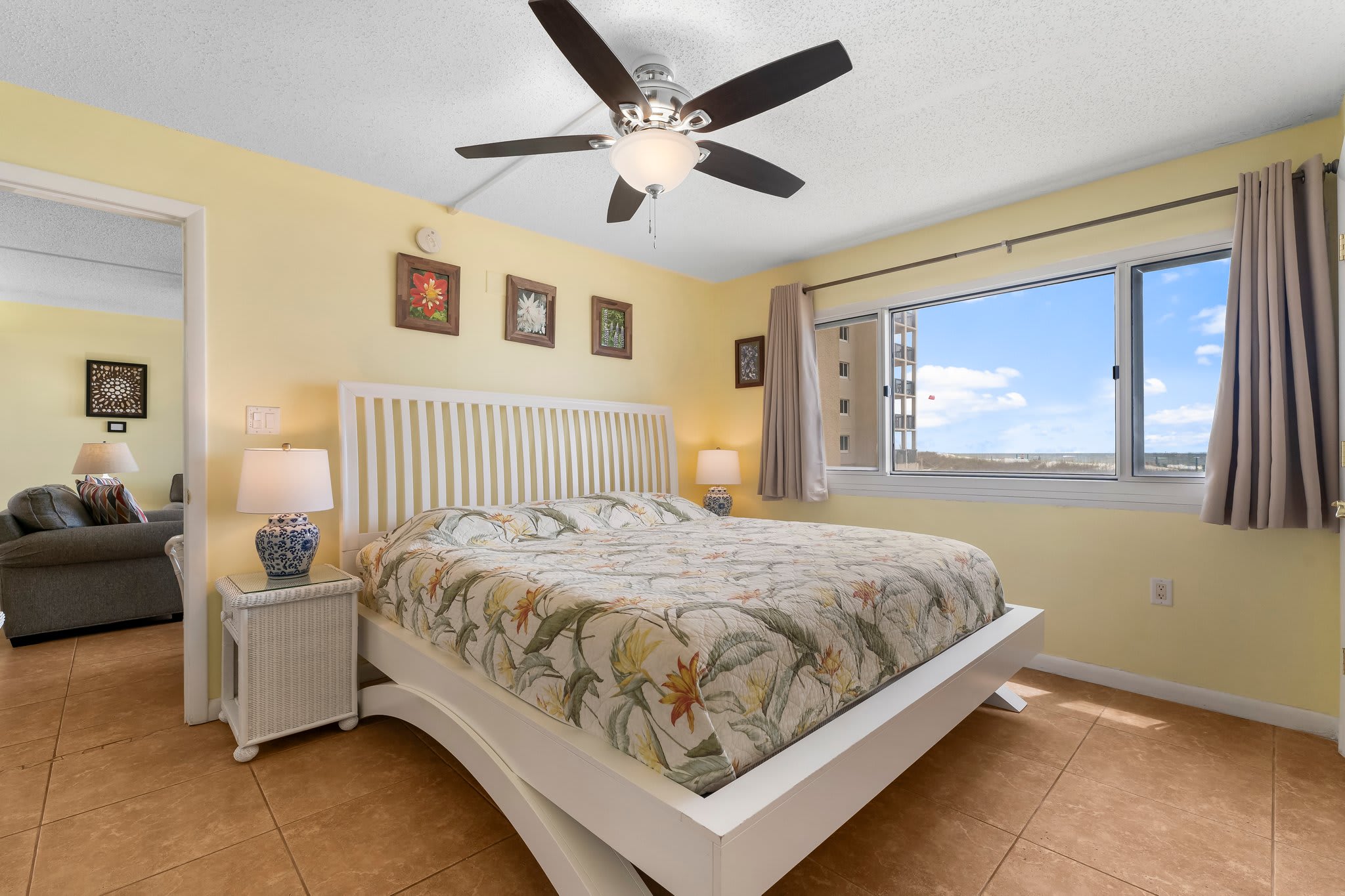 Master bedroom with King size bed with view of Gulf of Mexico.
