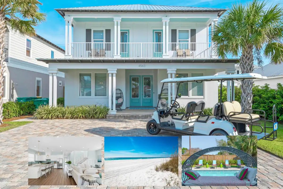 Breeze-1 Welcome to Breeze! Brand new construction and furniture with 7 bedrooms, private pool, golf cart and paddleboards. Located only 2 blocks from 6 different beach accesses.