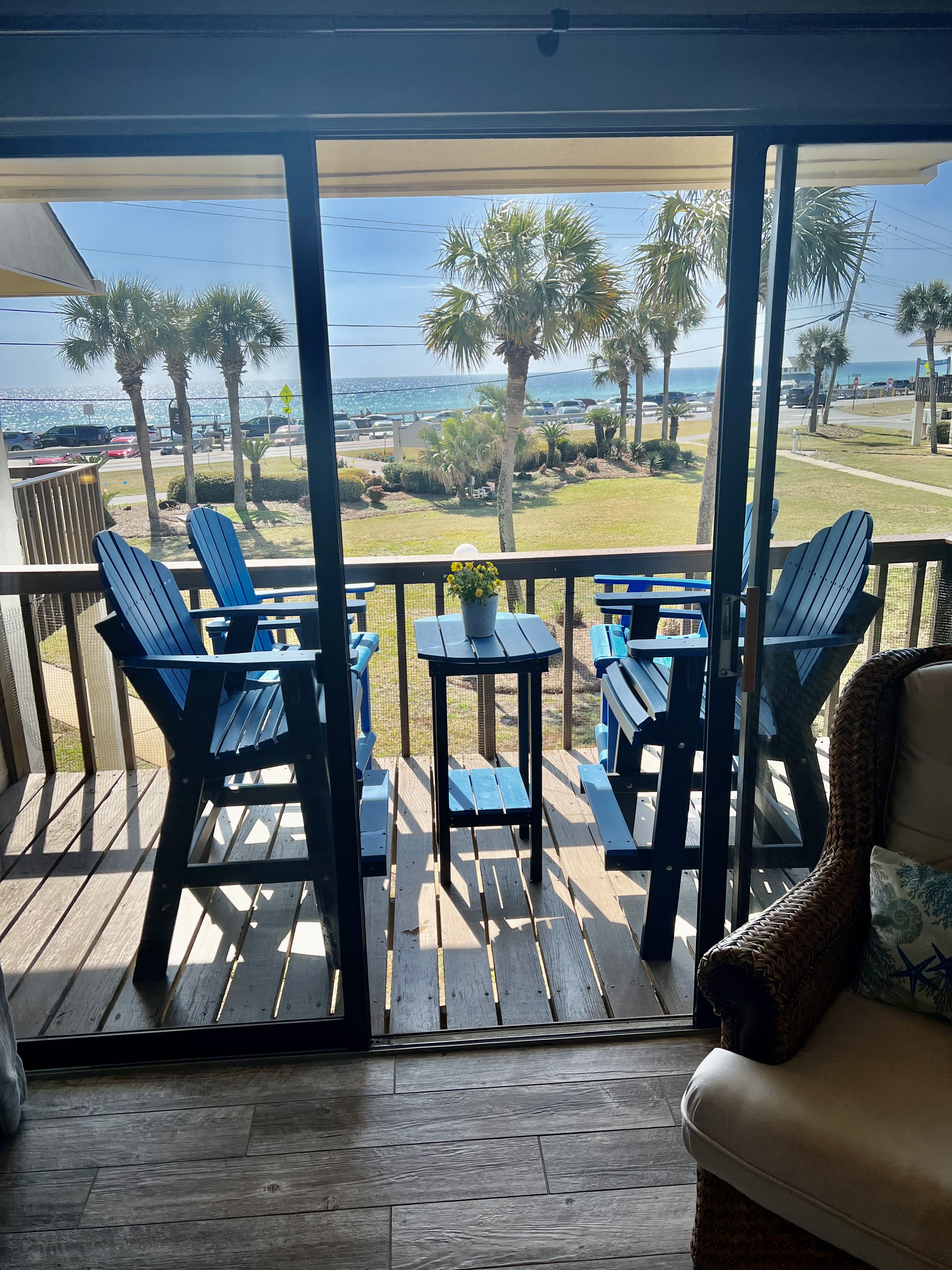 Stunning gulf view from the balcony.  Beautiful green common's area.