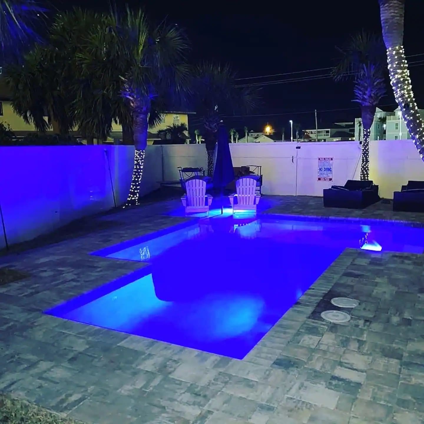 Nightly the pool lights up so pretty
