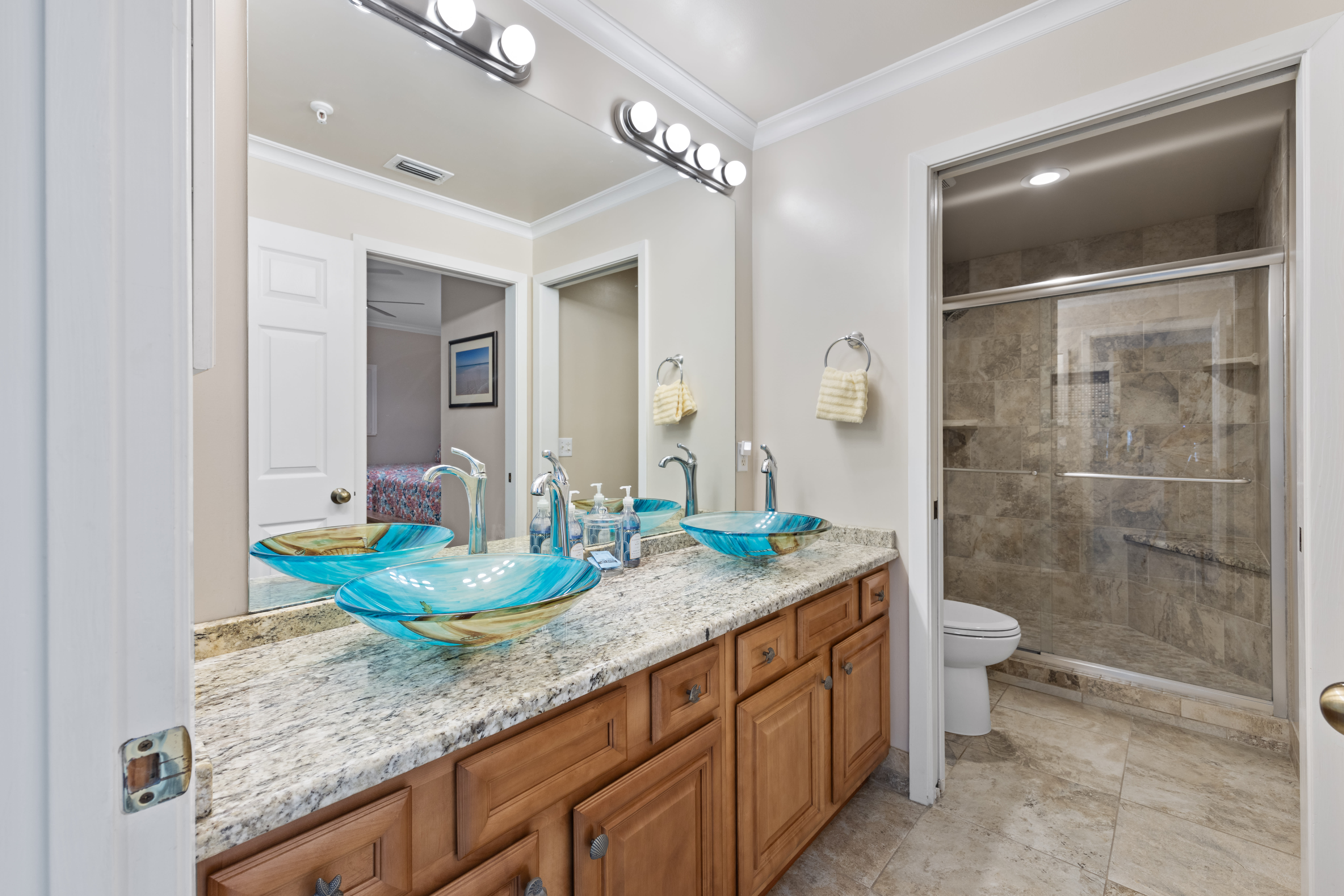 Guest Bathroom with Double Vanity and Beautiful Walk-in Shower